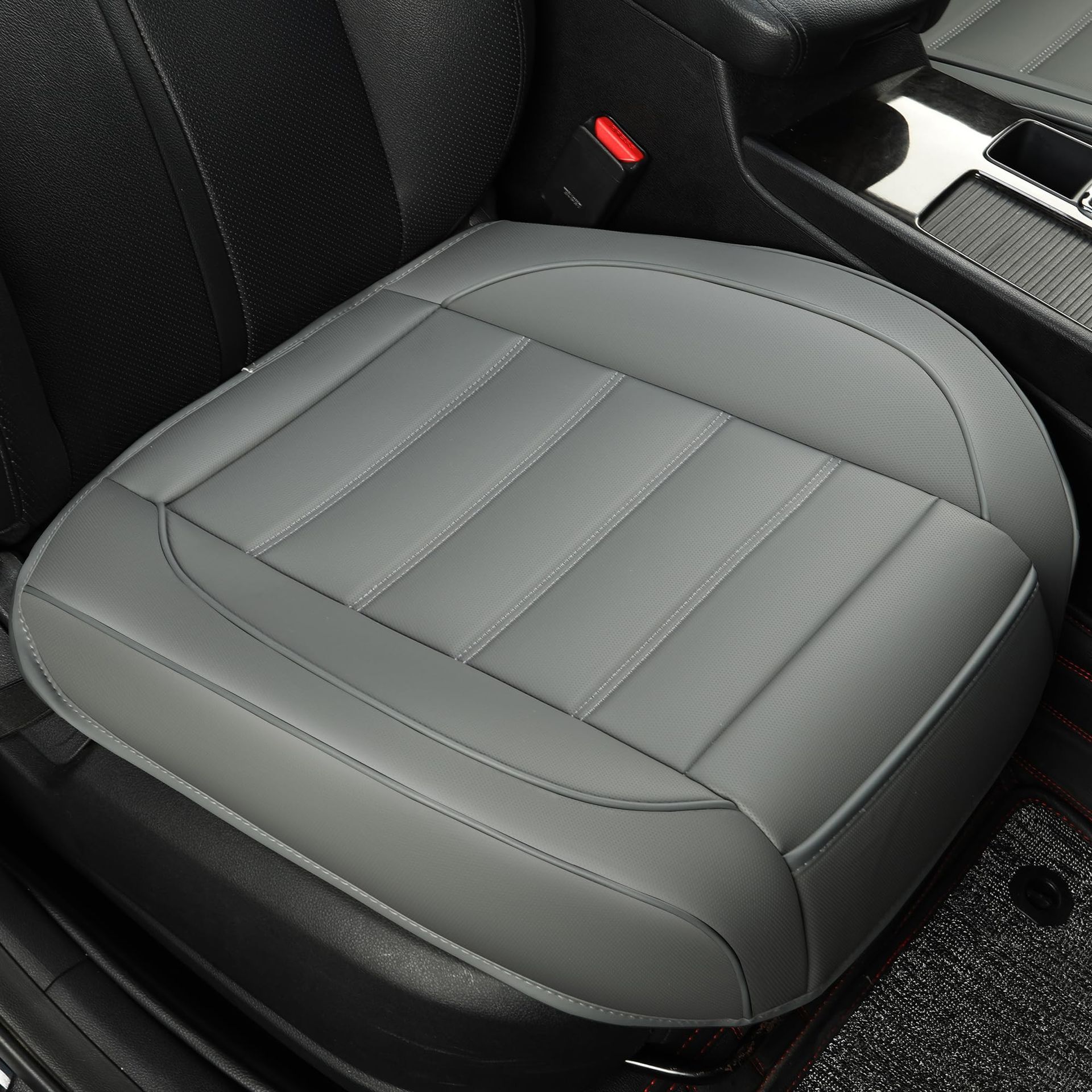 Universal Leather Car Seat Cushion Cover Breathable Anti-Slip Easy-Clean - Parallel Grey 1 Pack