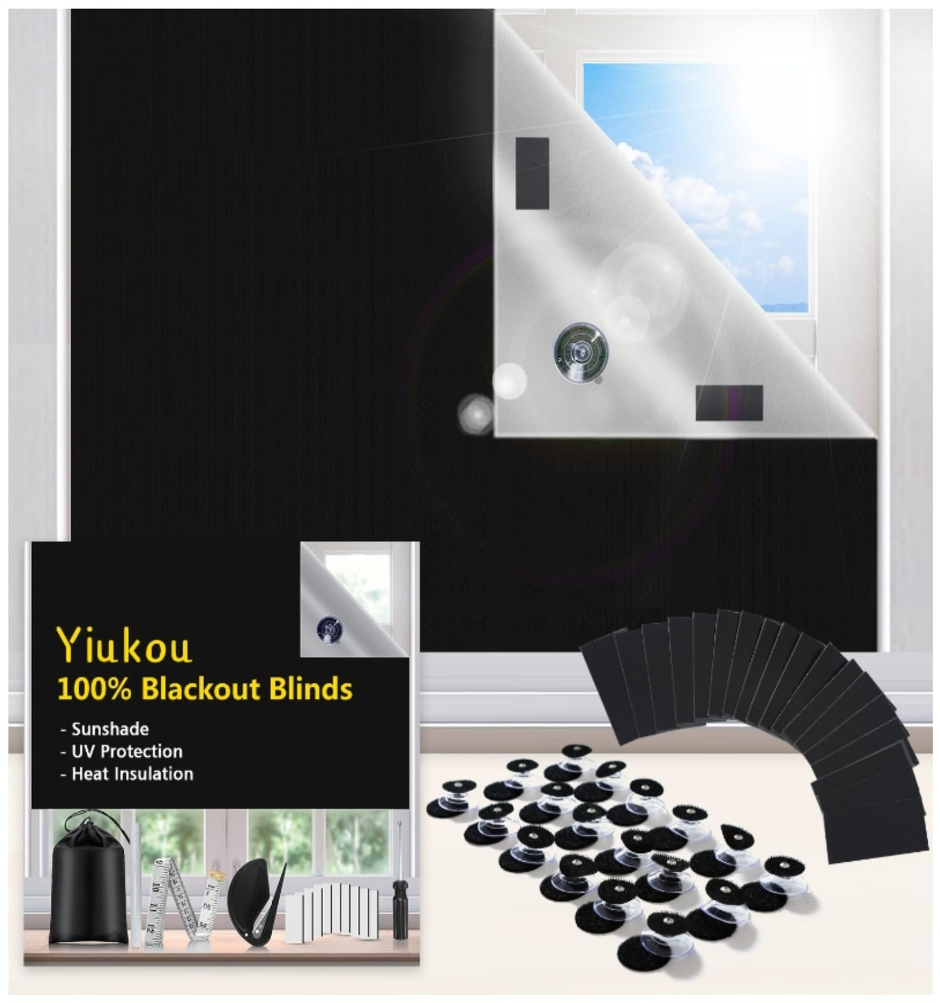 Ultimate 100% Blackout Blind Portable Stick-On Curtain 420D Oxford Fabric with Suction Cups | Custom Fit for Any Window - Black 200x145cm