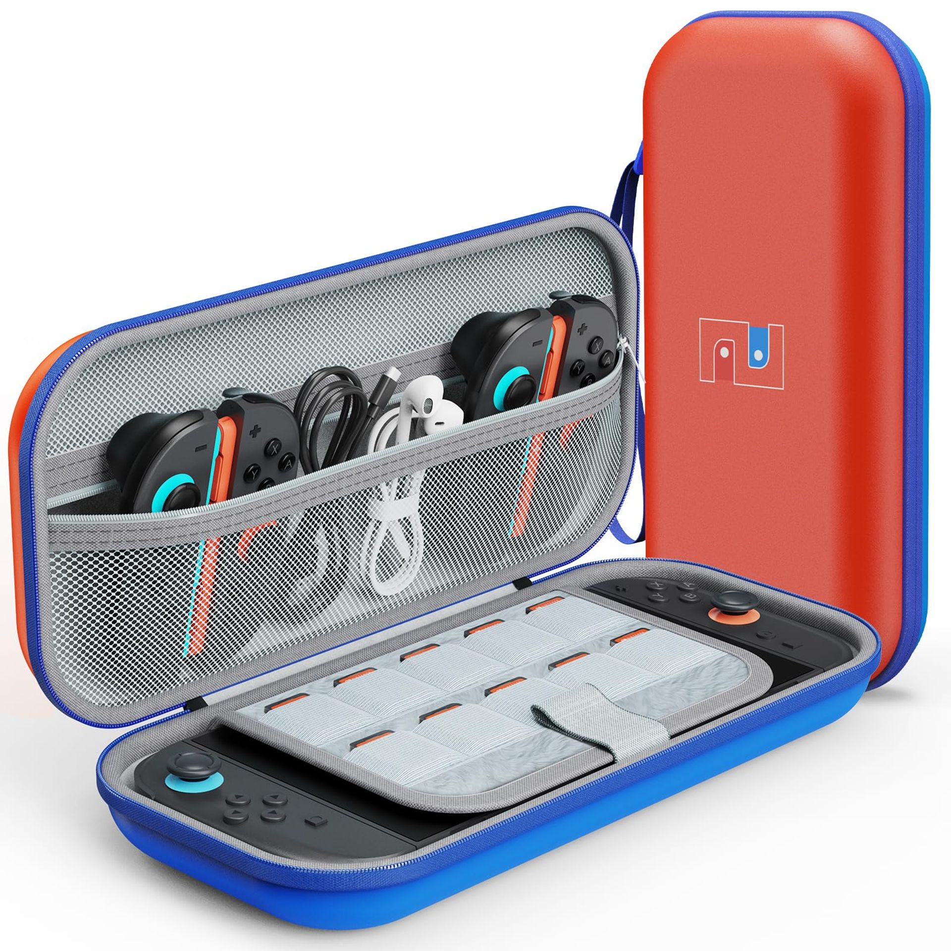 Carrying Case Compatible with Nintendo Switch 2 Protective Hard Travel Shell with 10 Game Slots - Red+Blue