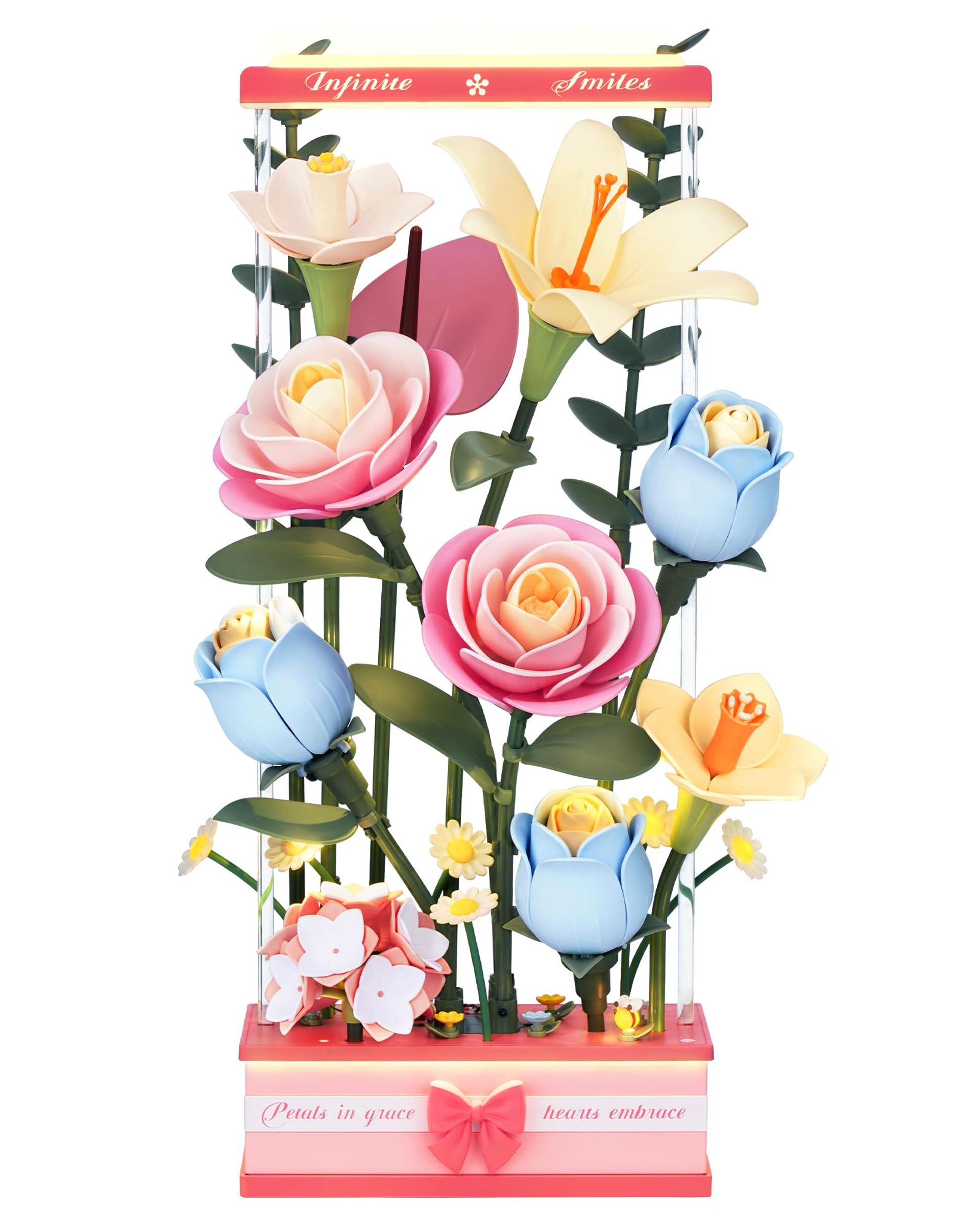 3D Wooden Puzzle Flower Building Kit with LED Light, Blooming Flowers Model Craft for Adults Home Décor Gift - Natural Wood AF01D-EU3 - Valentines