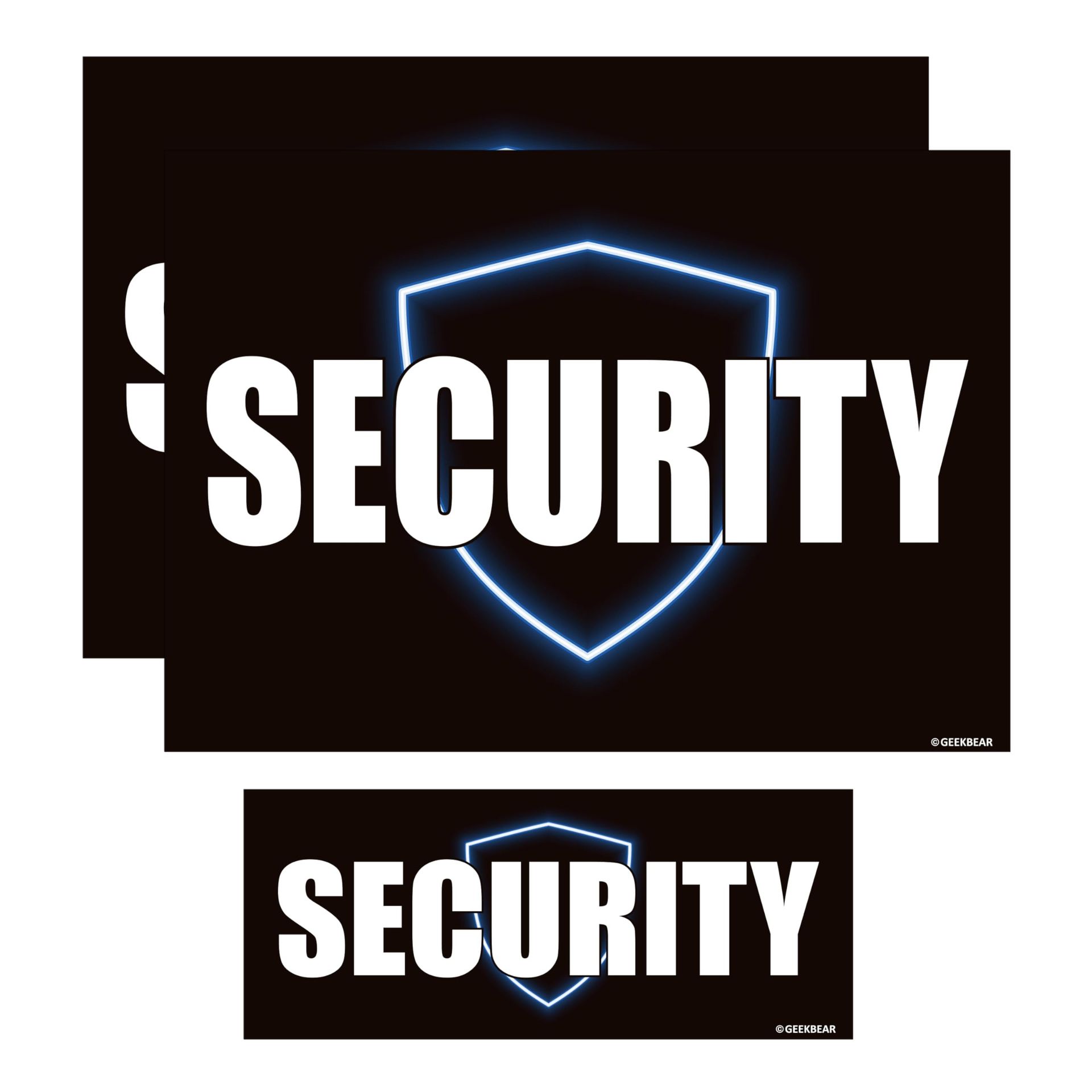 Security Car Magnet Set of 3 Reflective Weather-Resistant Vehicle Signs - Black 11.7x8.2in / 8.7x3.5in