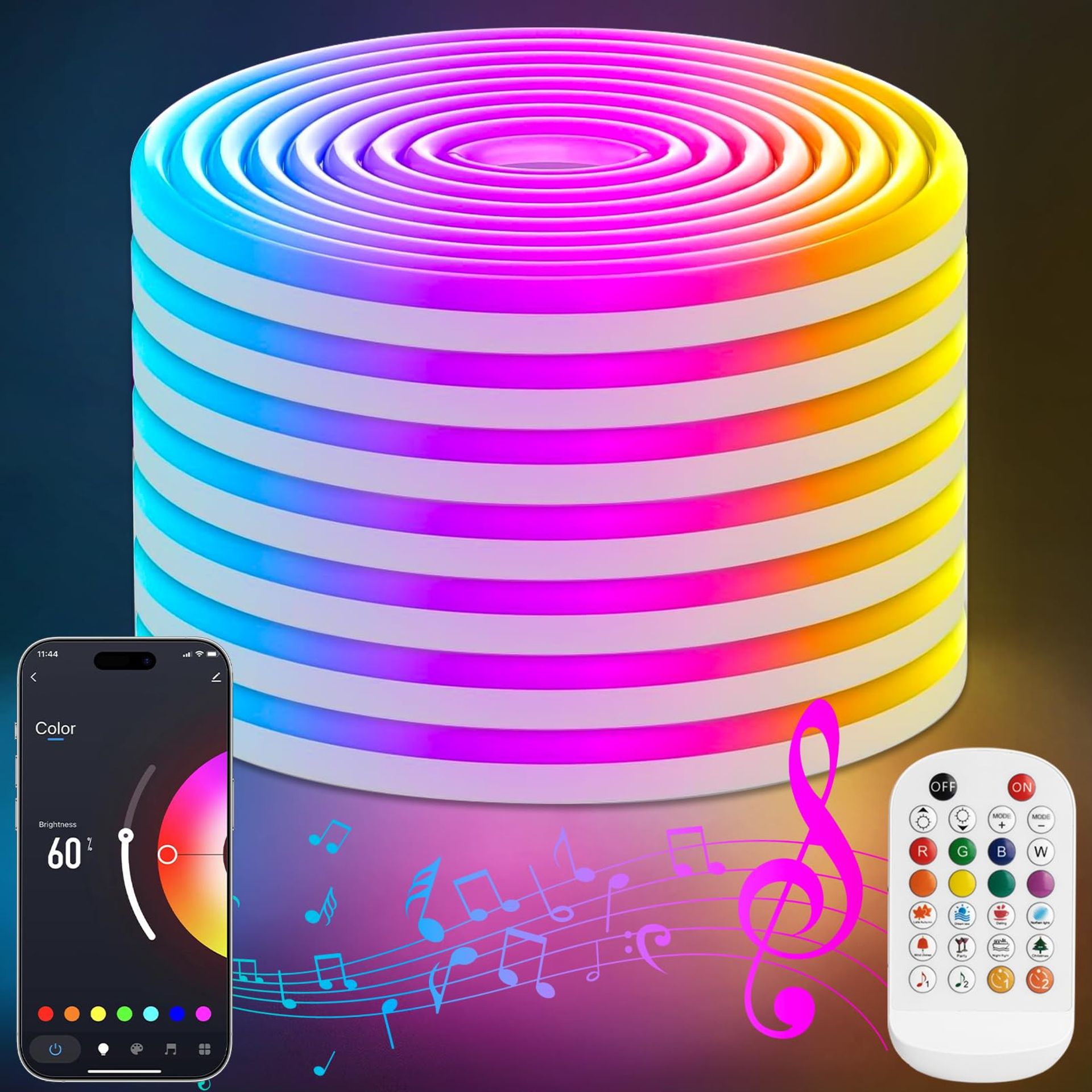 RGB LED Neon Strip Light 10M Flexible Waterproof Smart App Control Music Sync Lighting for Indoor Outdoor Décor - RGB 10M - Spring Refresh