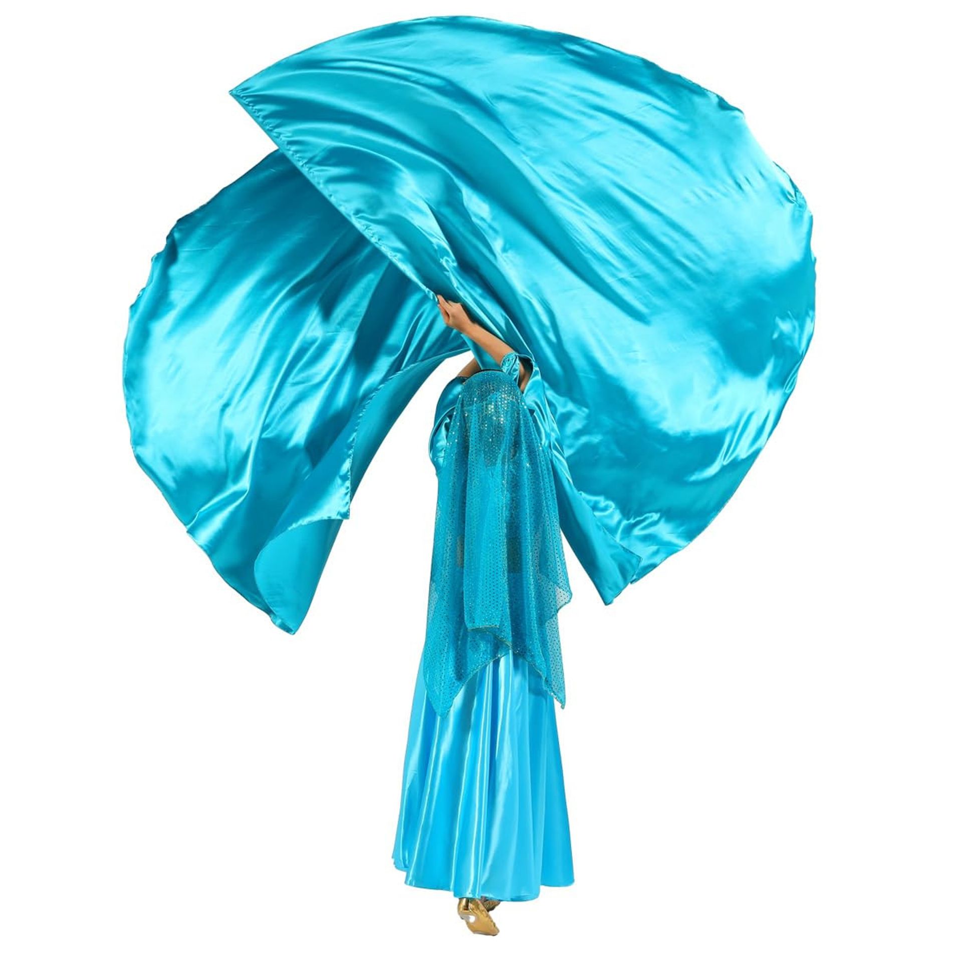 Worship Flags with Flex Rod and Carry Bag Satin Semicircle Angel Wing Design for Dance and Church Praise - Light Blue One Size