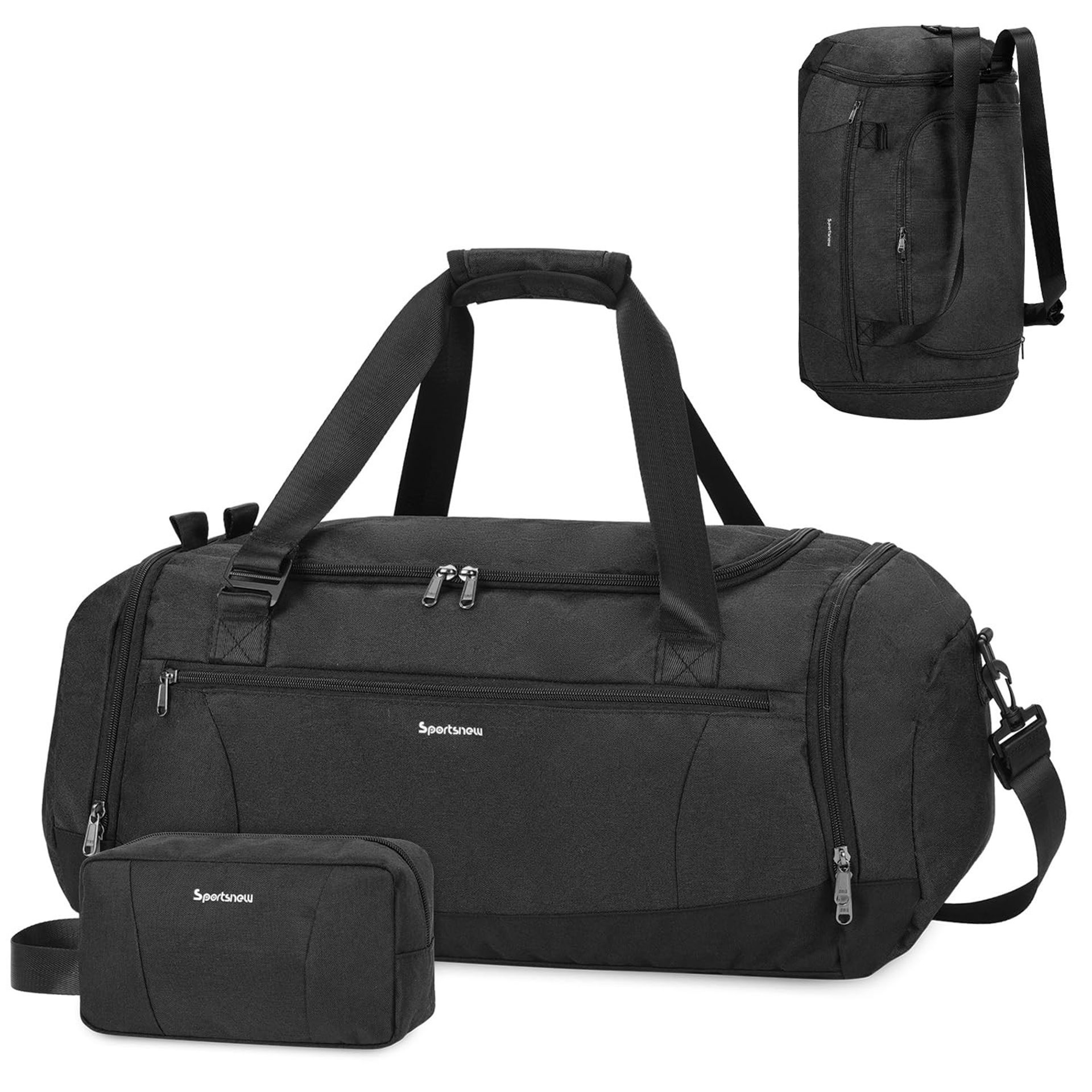 Gym Bag Backpack with Shoes and Wet Compartments, Toiletry Bag and Trolley Sleeve for Sports, Travel or Weekend Use - Black 55 x 27 x 28 cm