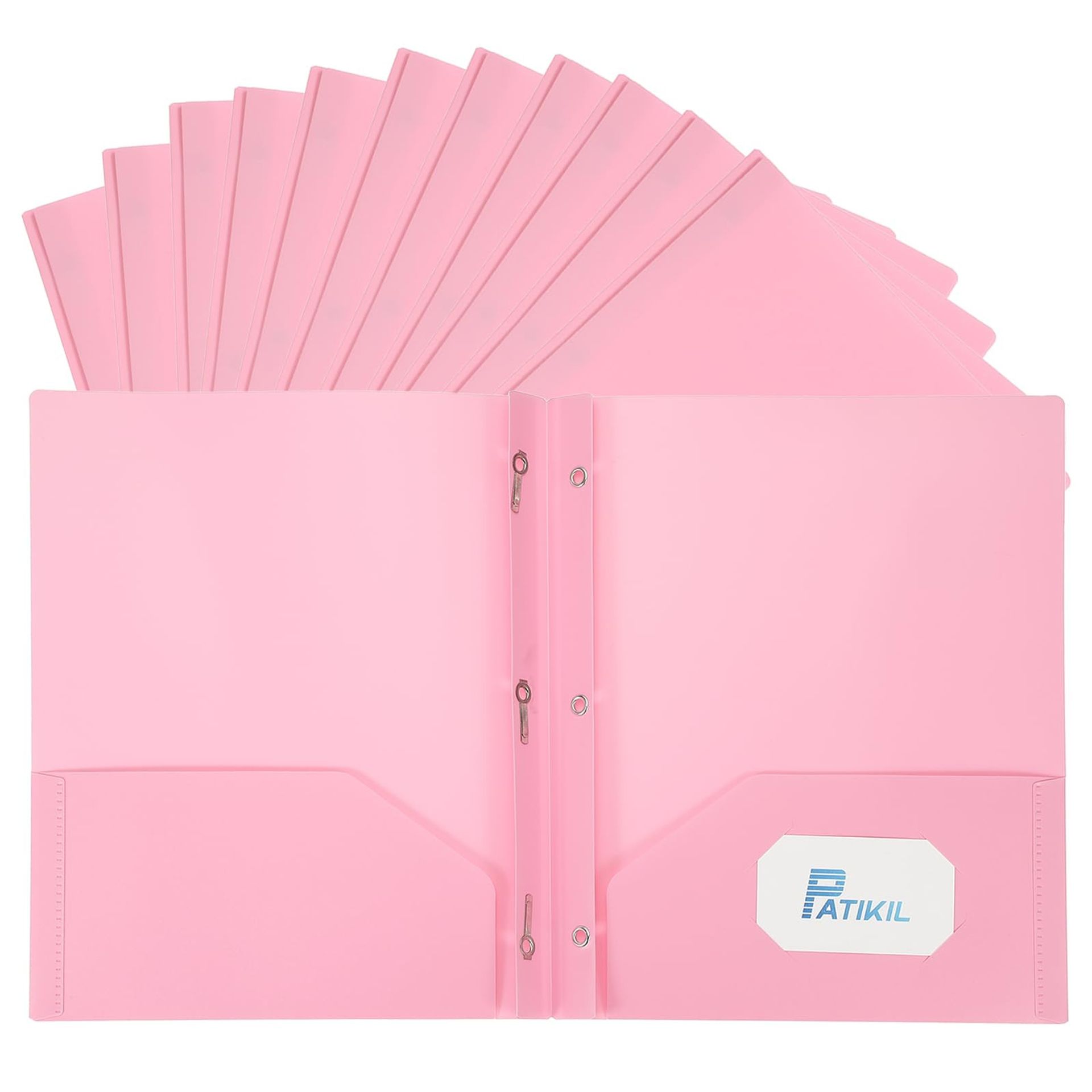 Plastic Pocket Folders with Prongs Heavy Duty 3 Fasteners 60 Pack Letter Size - Pink 9.3x11.4" - Student Essentials