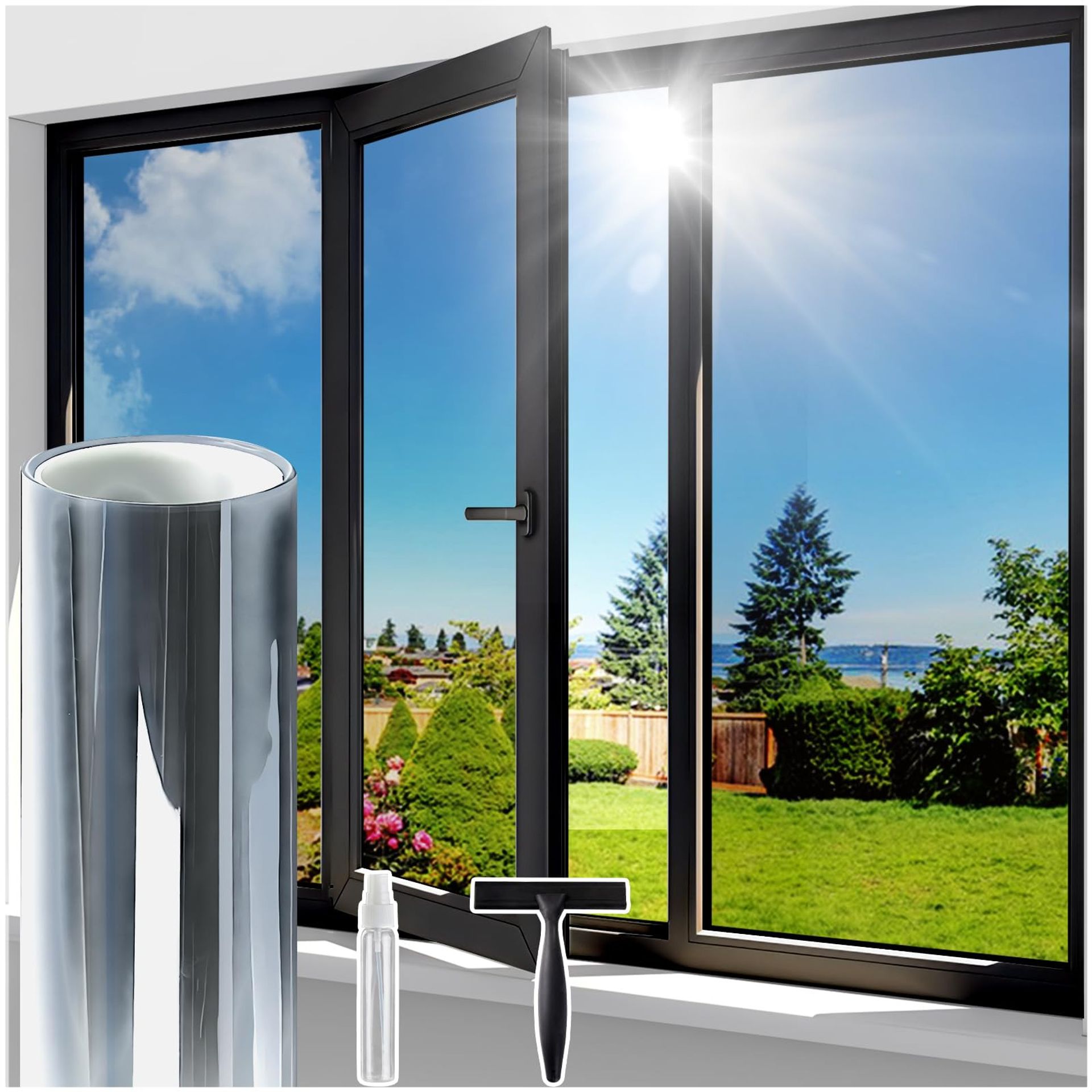 One Way Clear Window Film Privacy Heat Reflective UV Blocking Sun Tint for Home & Office Windows - Silver 44.5x400cm