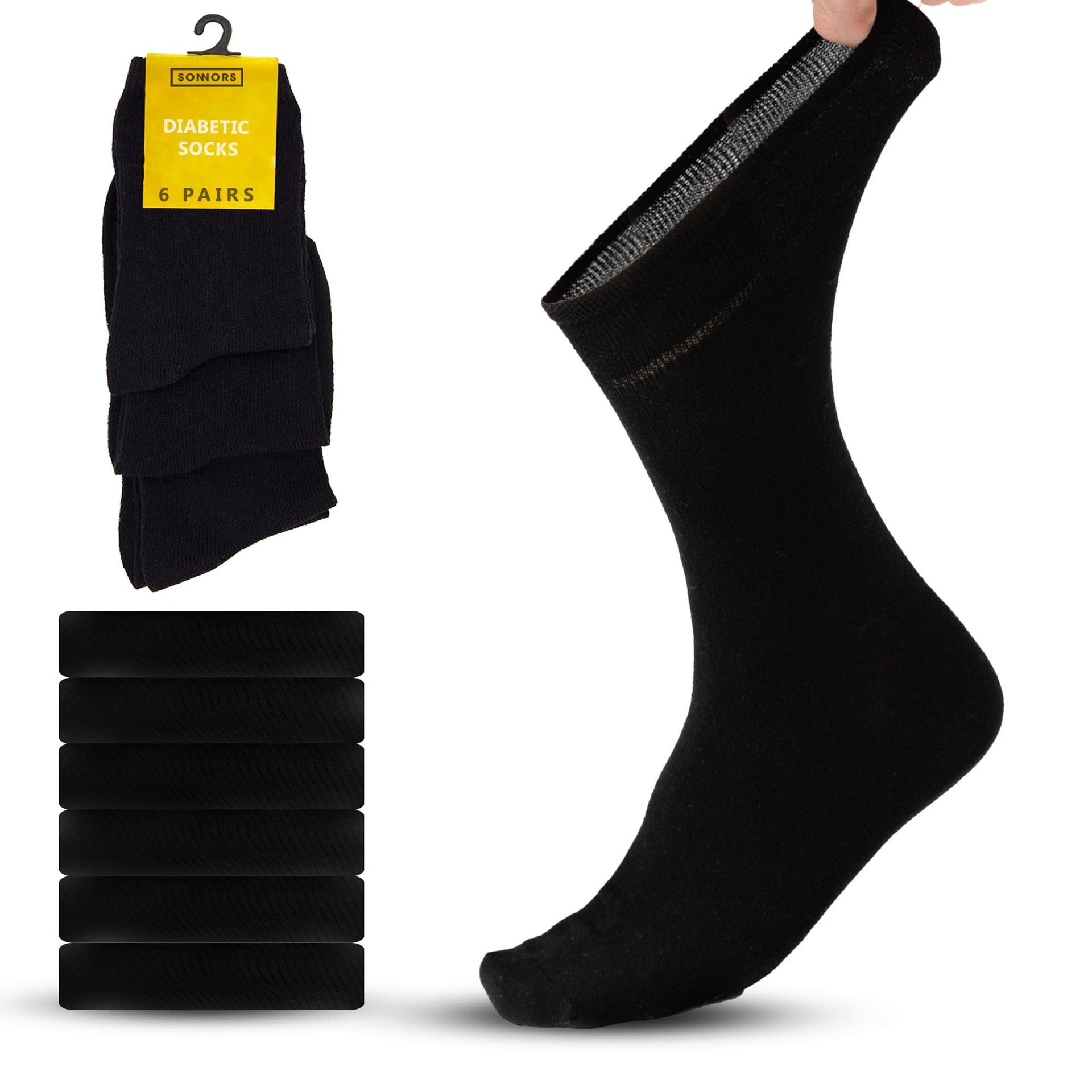 Men's & Women's Bamboo Diabetic Socks Soft Grip Seamless Wide Calf - Black 3-5 Tall