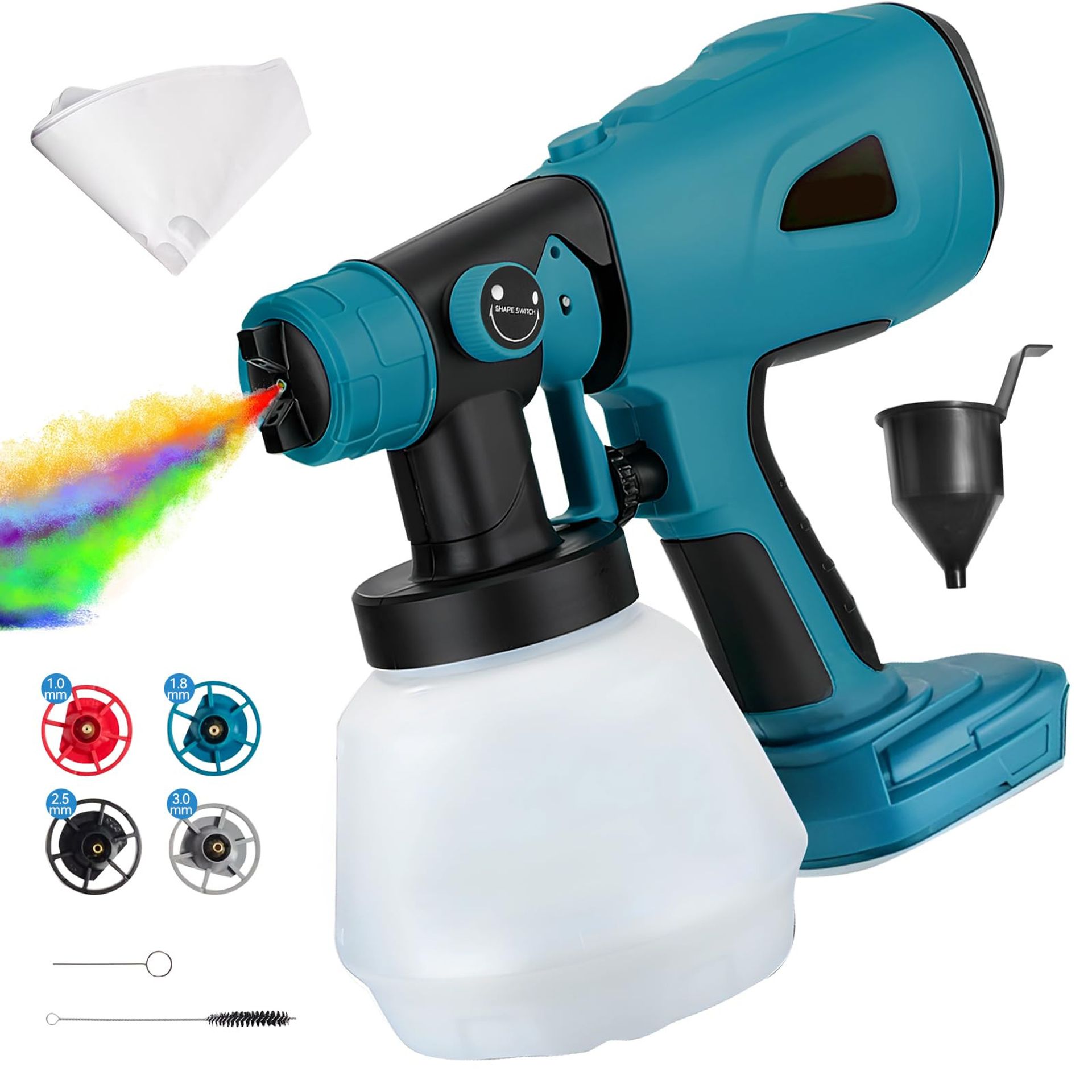 Cordless Paint Sprayer Compatible with Makita 18V Battery 200W Electric Handheld Spray Gun with 4 Nozzles & 3 Patterns 1000ml Tank - Green for Makita