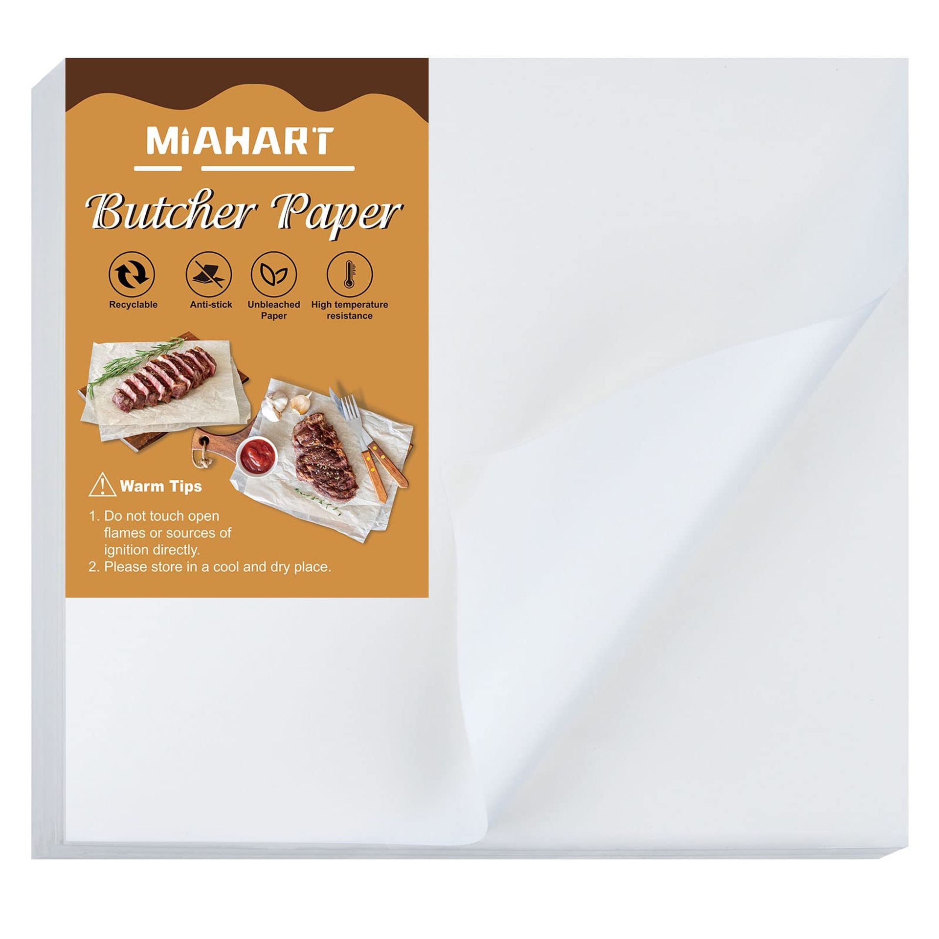 100 Pack Butcher Paper Sheets Thick Disposable Non-Wax Precut Meat Wrapping Sheets - White 12 x 11 inches