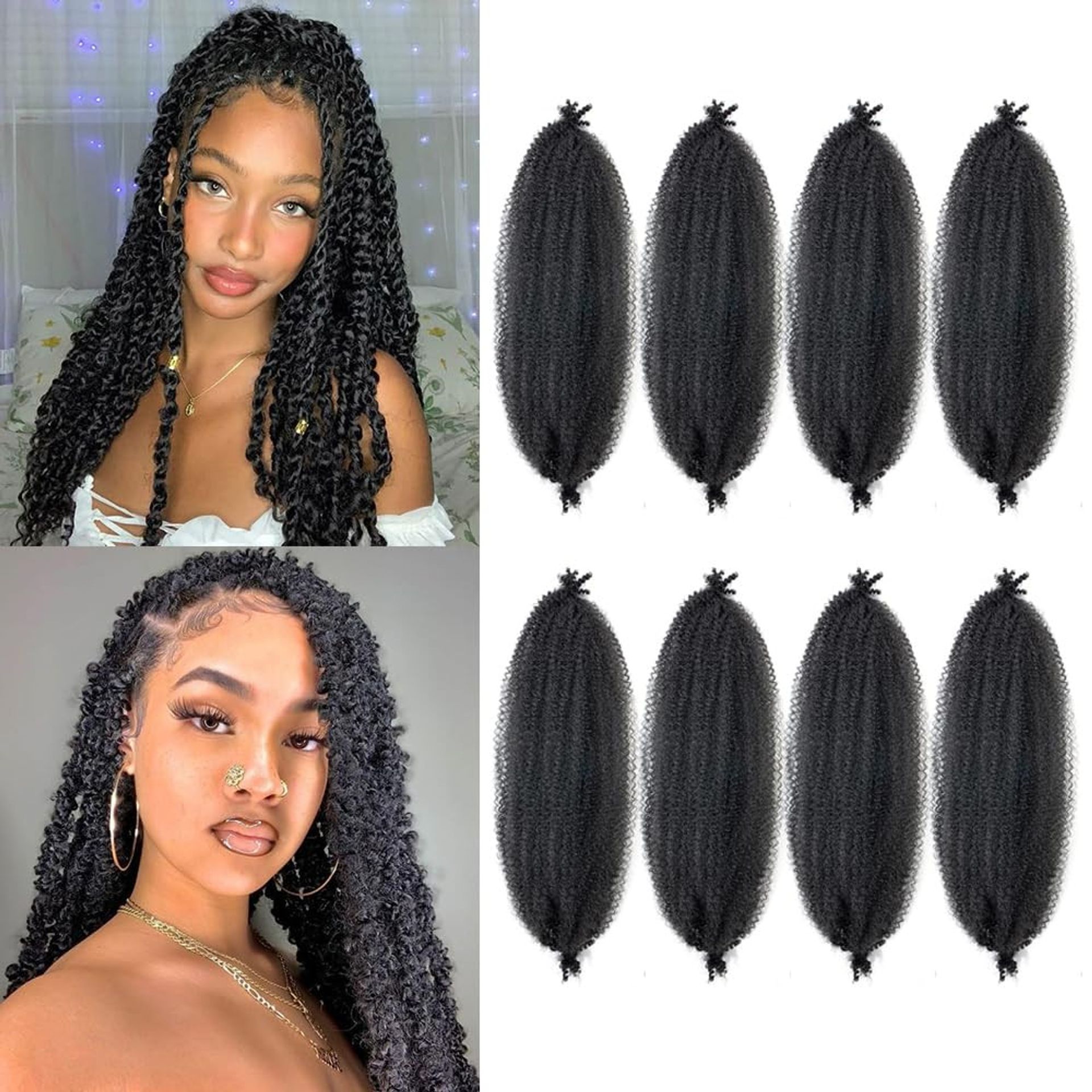 Pre-Separated Springy Afro Twist Hair Marley Crochet Braiding Extensions for Soft Locs - Natural Black 30 inch - Valentines