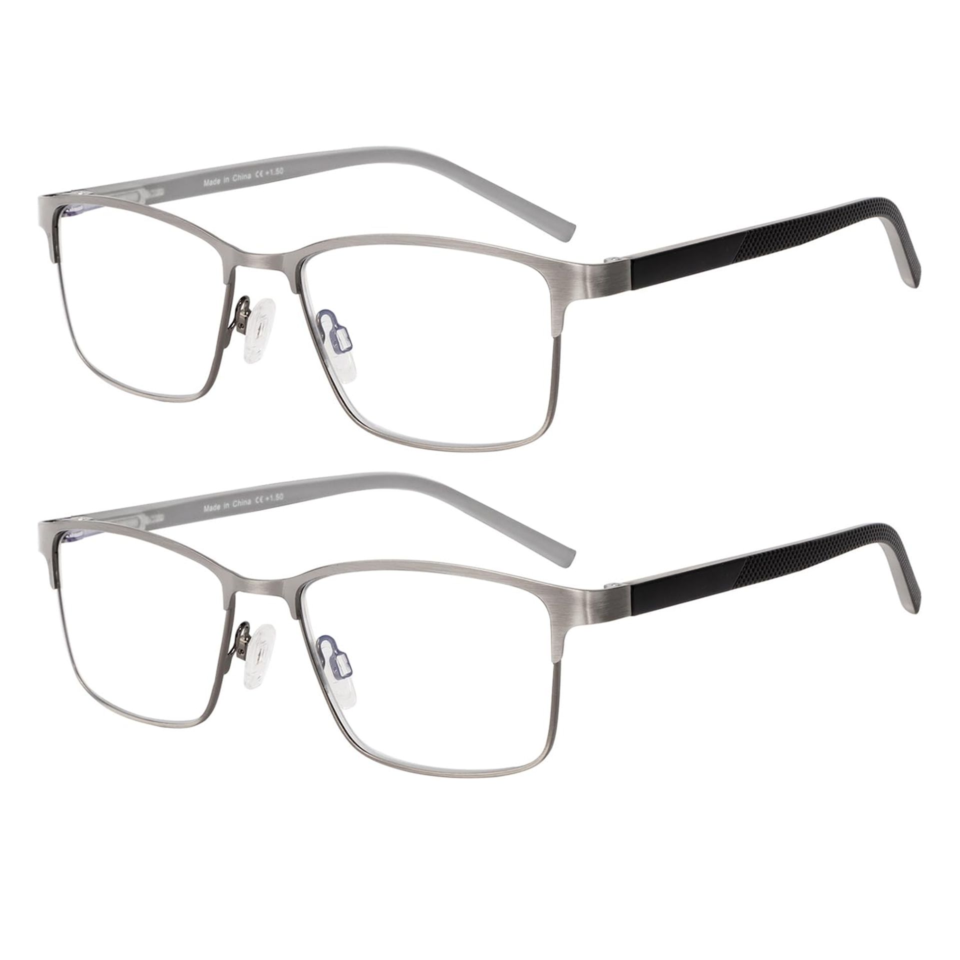 Men's Reading Glasses 2 Pack Blue Light Blocking Metal Frame Anti-Glare +1.0 - Gun