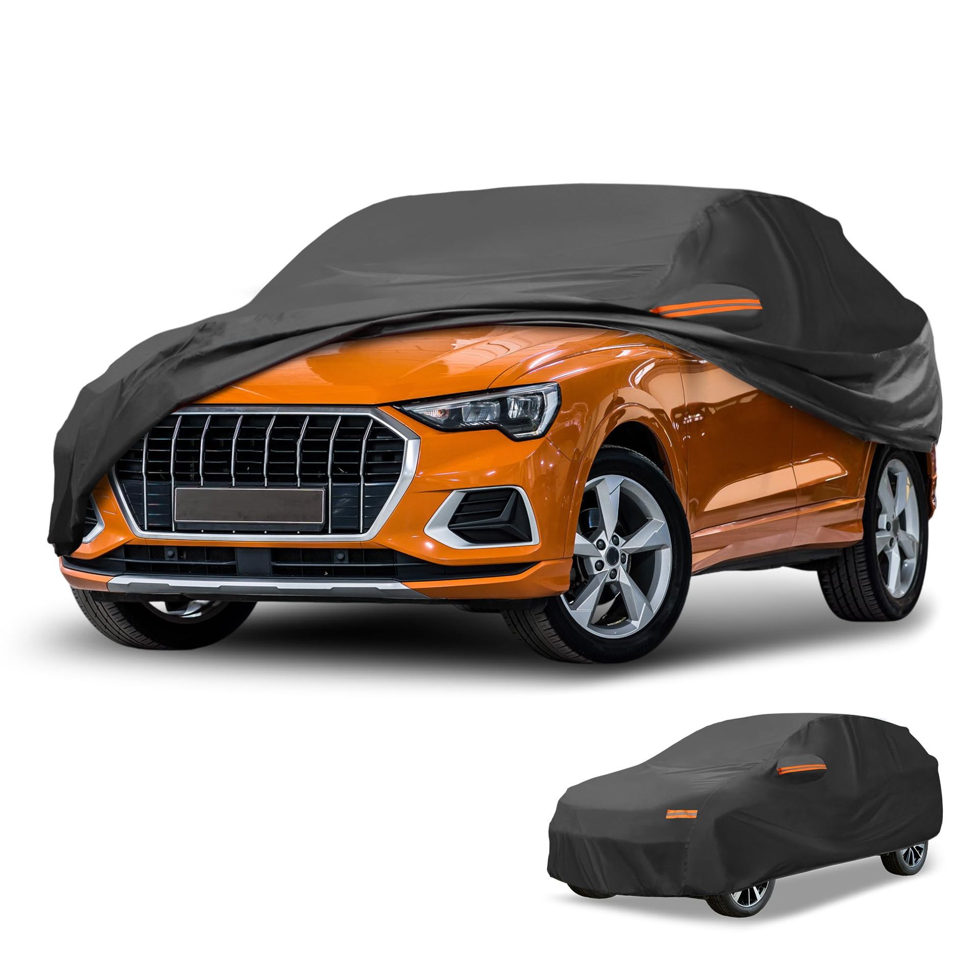 Waterproof All-Weather SUV Car Cover with Right Side Zipper 210D-PU Fabric Universal Fit Up to 181 Inches - Black SUV 181"