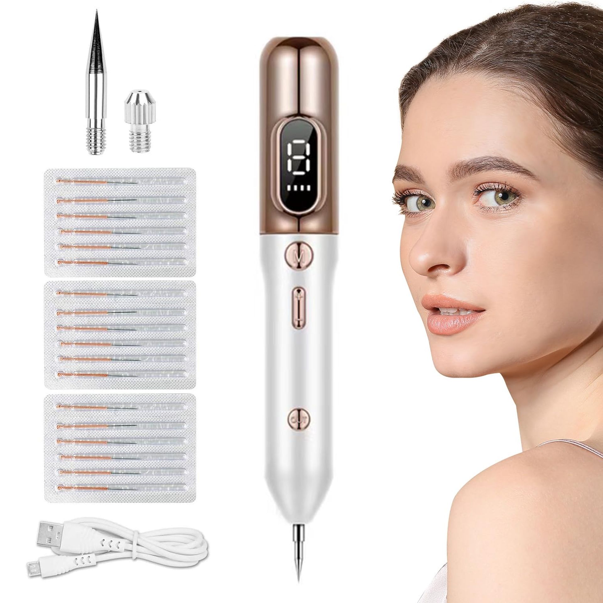 Professional Skin Tag Remover Pen 9-Level Adjustable Rechargeable with LED Spotlight - Gold 1 Count - Valentines