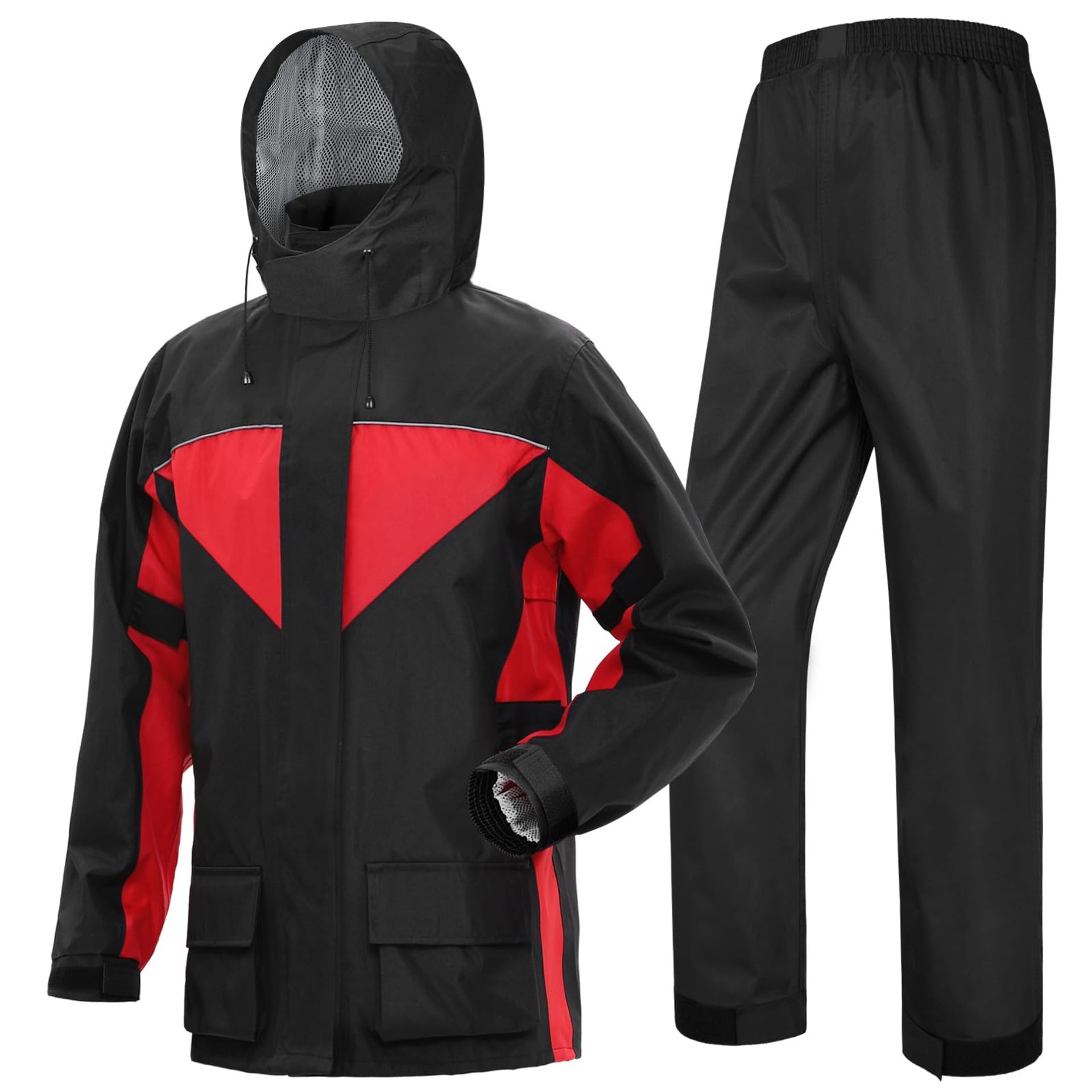 Motorcycle Rain Suit Waterproof Windproof High Visibility Riding Gear for Men & Women - Red M