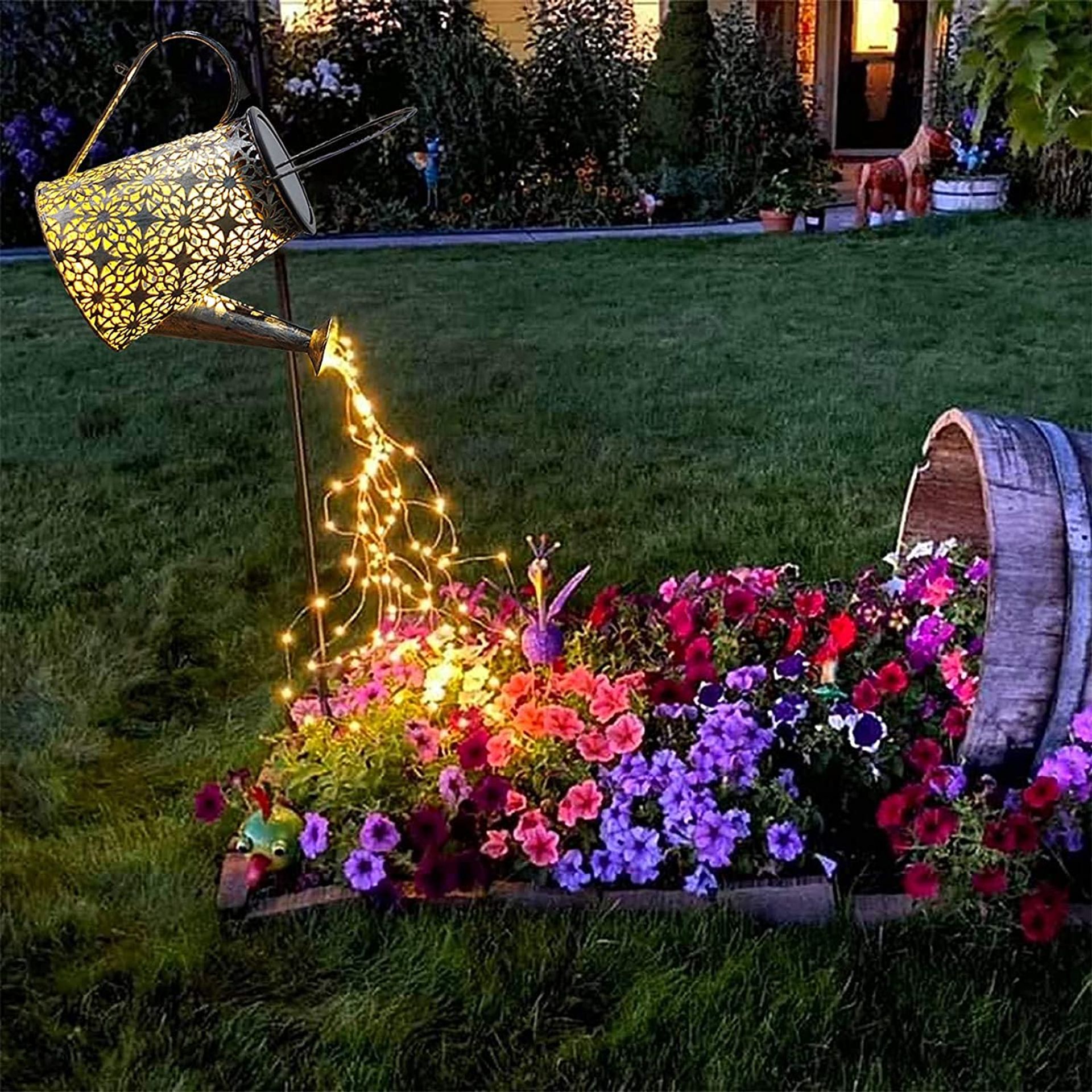 Solar Watering Can Garden Lights 81 LED Outdoor Fairy Light Ornament Waterproof Metal with Shepherd’s Hook - Warm White 1