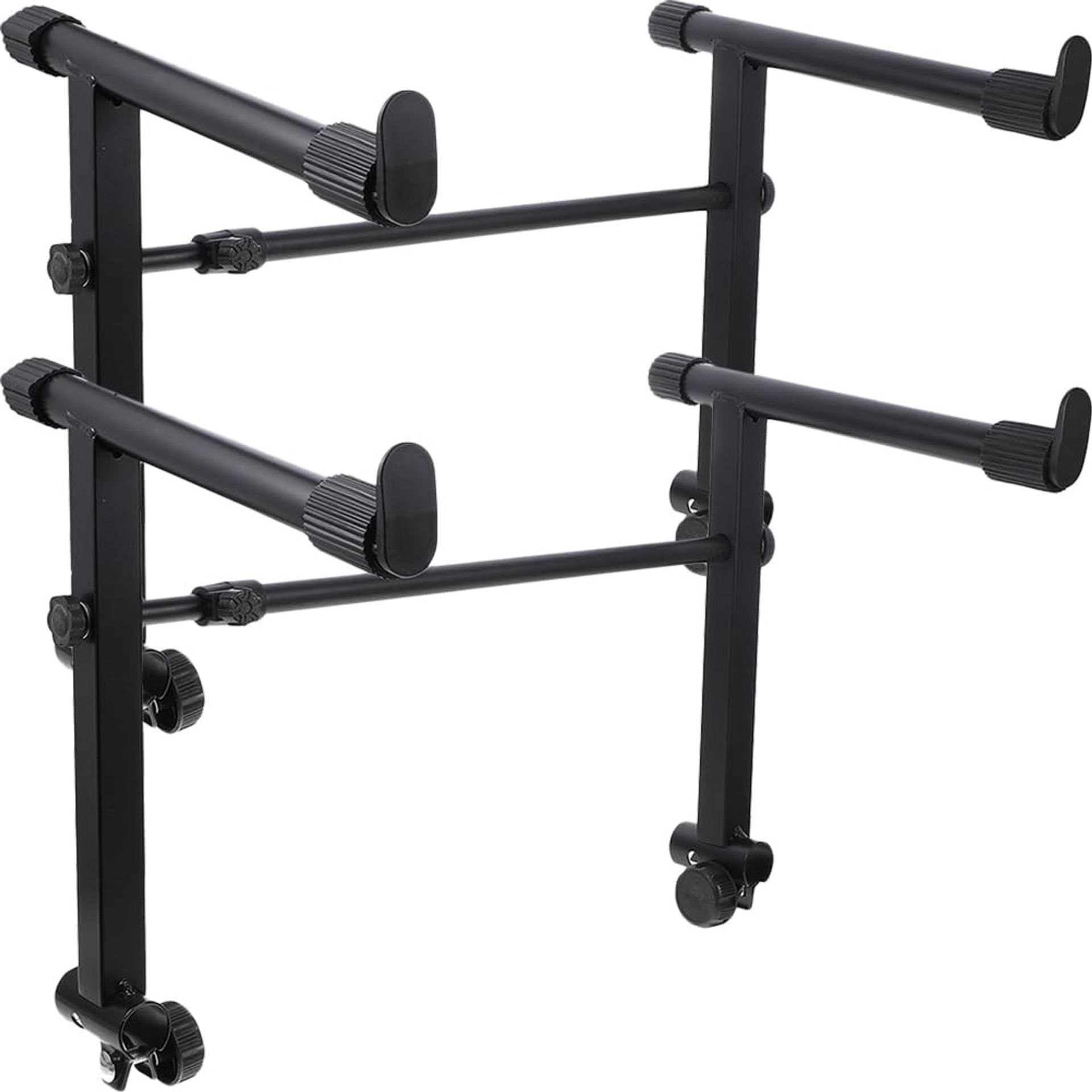 2 Sets Universal Iron Keyboard Stand Two-Tier Adjustable Digital Piano Brackets Durable Foldable Design - Black 31x31x41cm