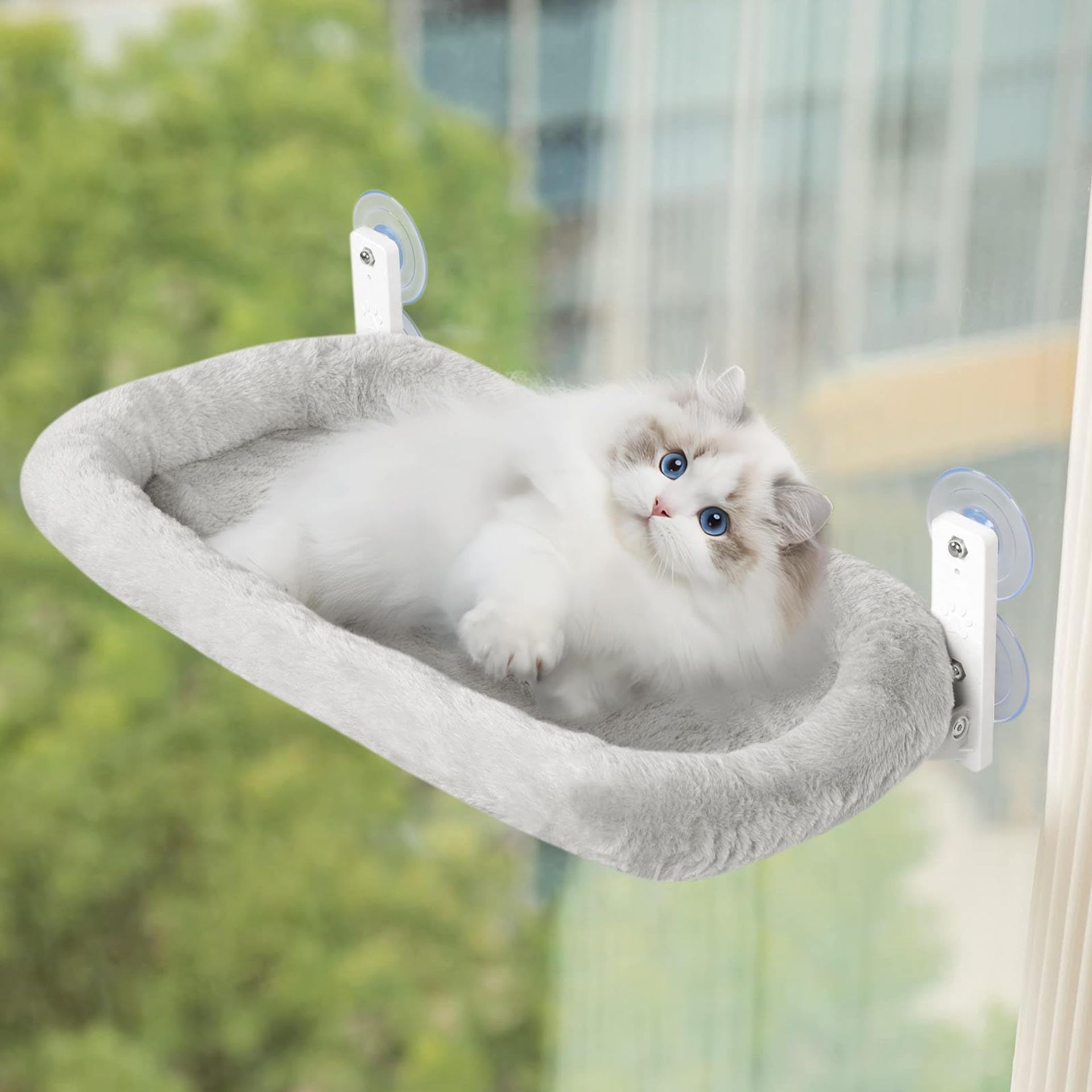 Cat Hammock Bed Foldable Hanging Window Perch with Strong Suction Cups, Reversible Cover, 18KG Capacity - Grey One Size