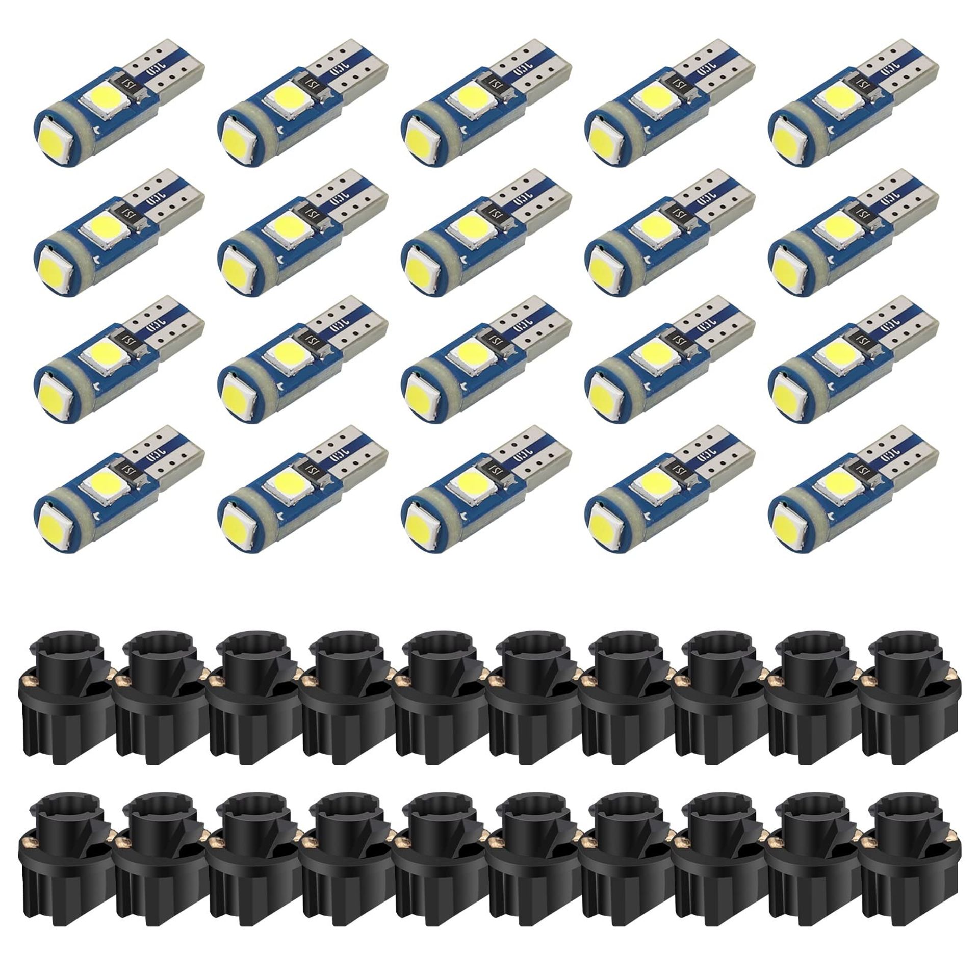 T5 LED Bulb Set 12V 3W W3W 37 74 2721 Wedge Twist Socket Automotive Interior Dashboard Lights - White