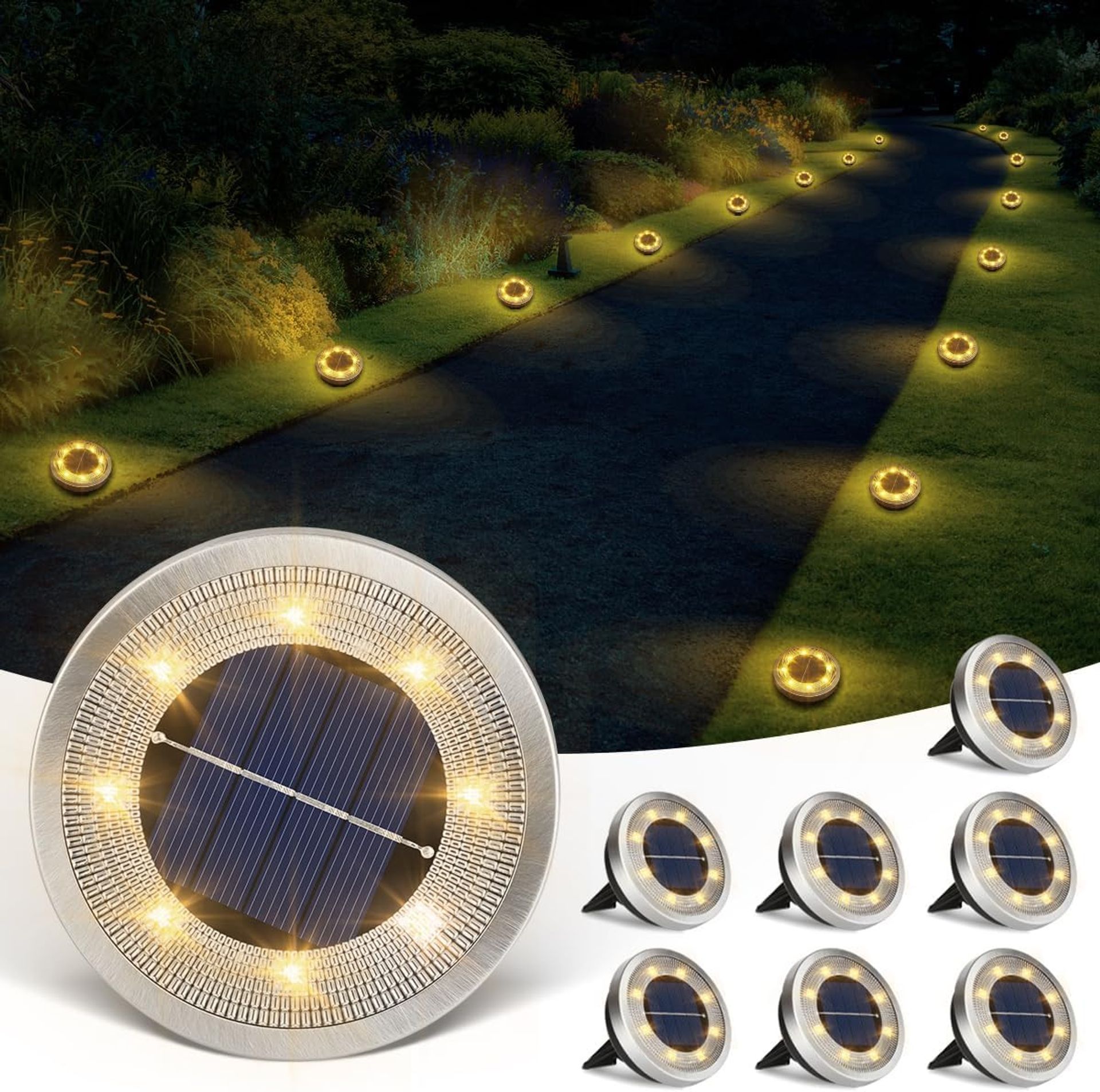 Solar Garden Lights Outdoor IP65 Waterproof Ground Lights with Two Installation Options - Solar Ground Lights 8 Pcs