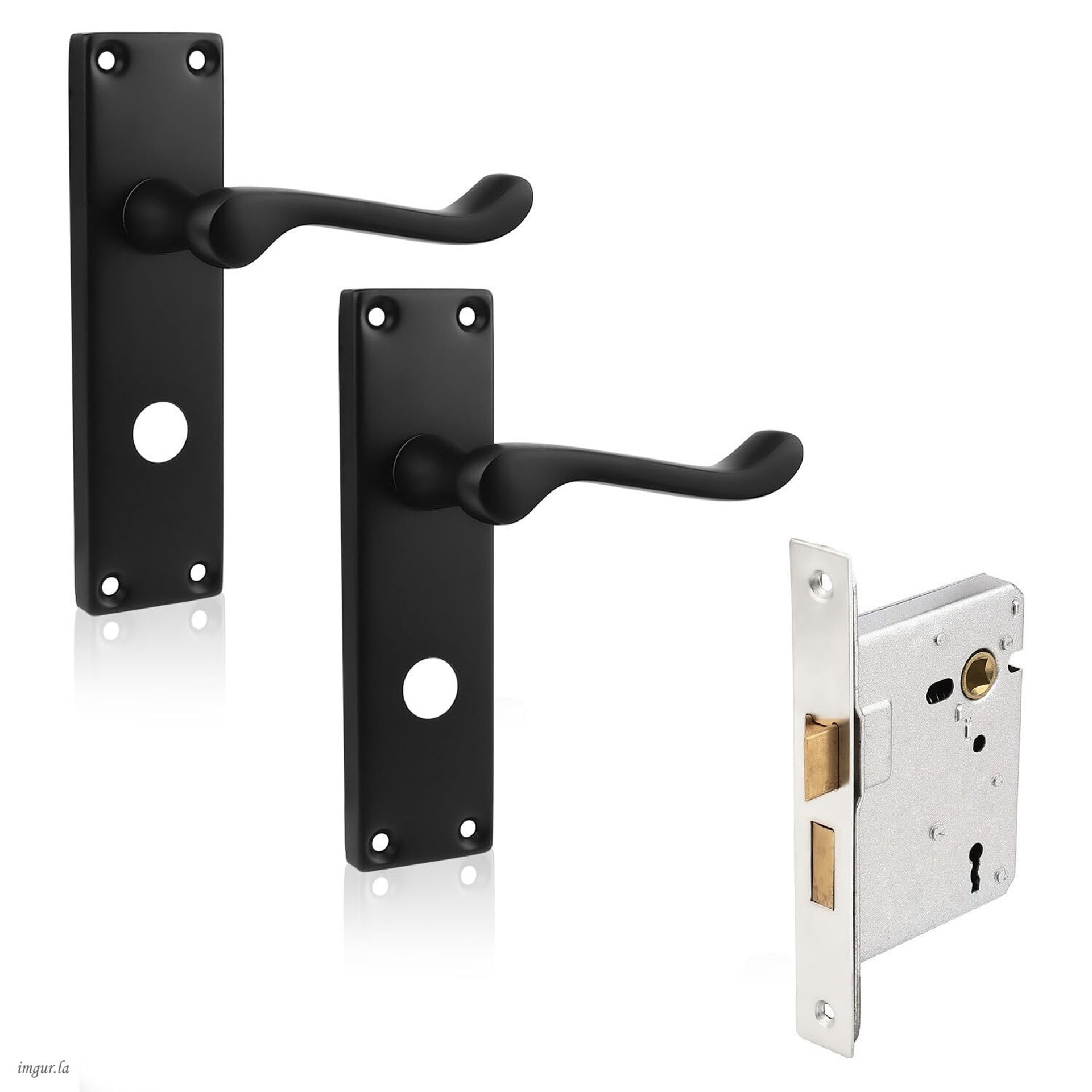 2 Pack Door Handle Lock Set Internal Mortice Door Latch Backplate 65mm - Matte Black Privacy Handle