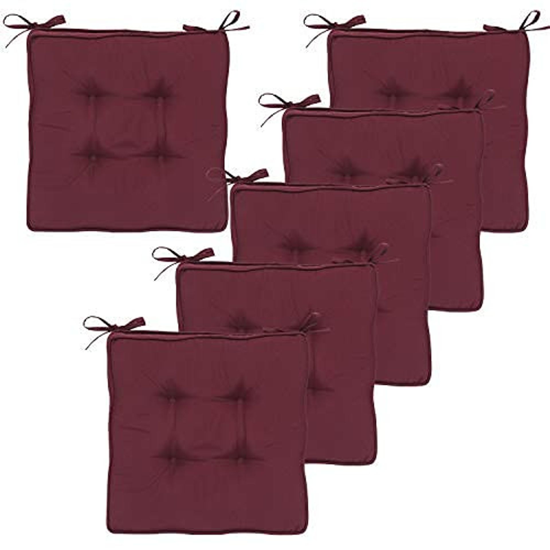 Garden Chair Cushions Set of 6 Comfortable Seat Pads with Ties Indoor Outdoor Use - Burgundy 6 Pack