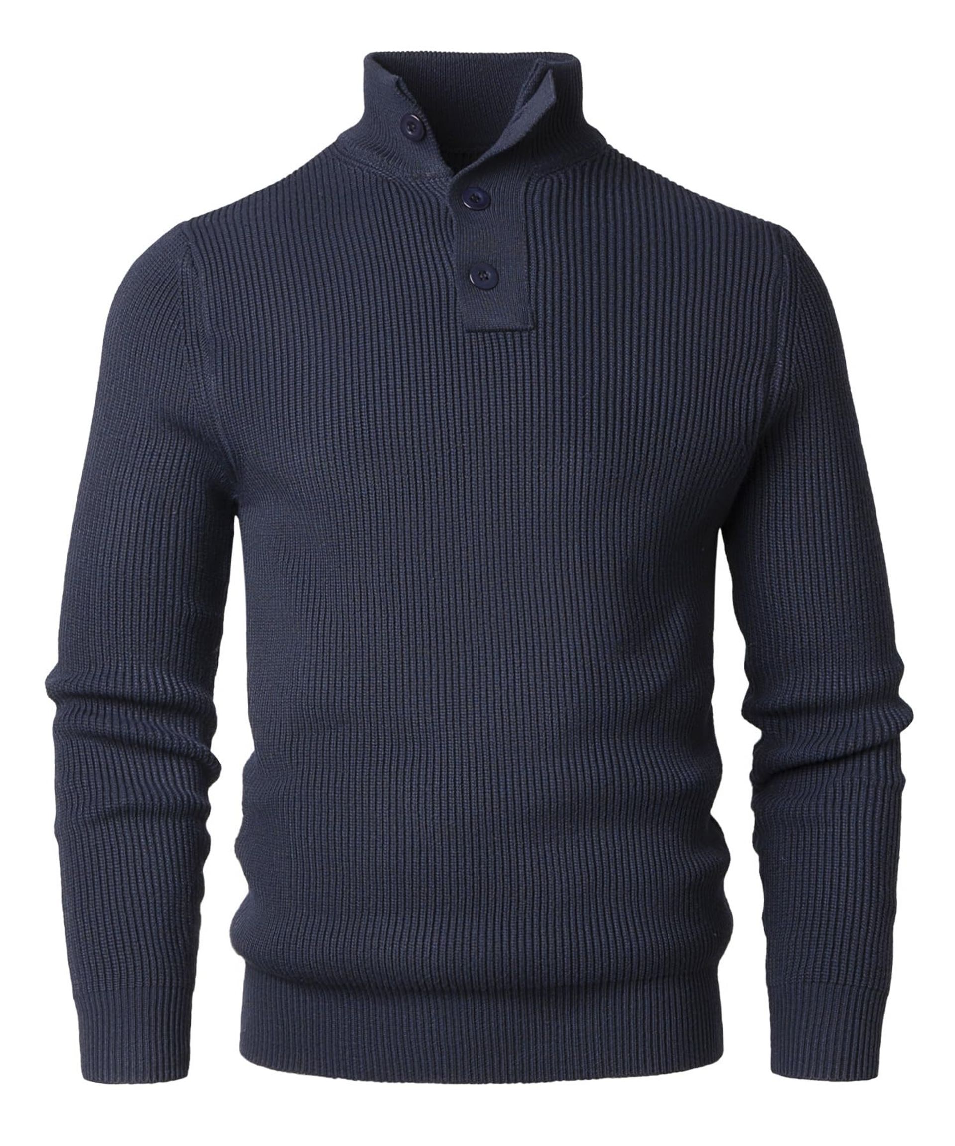 Men's Knitted Jumper Long Sleeve Button-Up Pullover Warm Winter Knitwear - Navy Blue XL