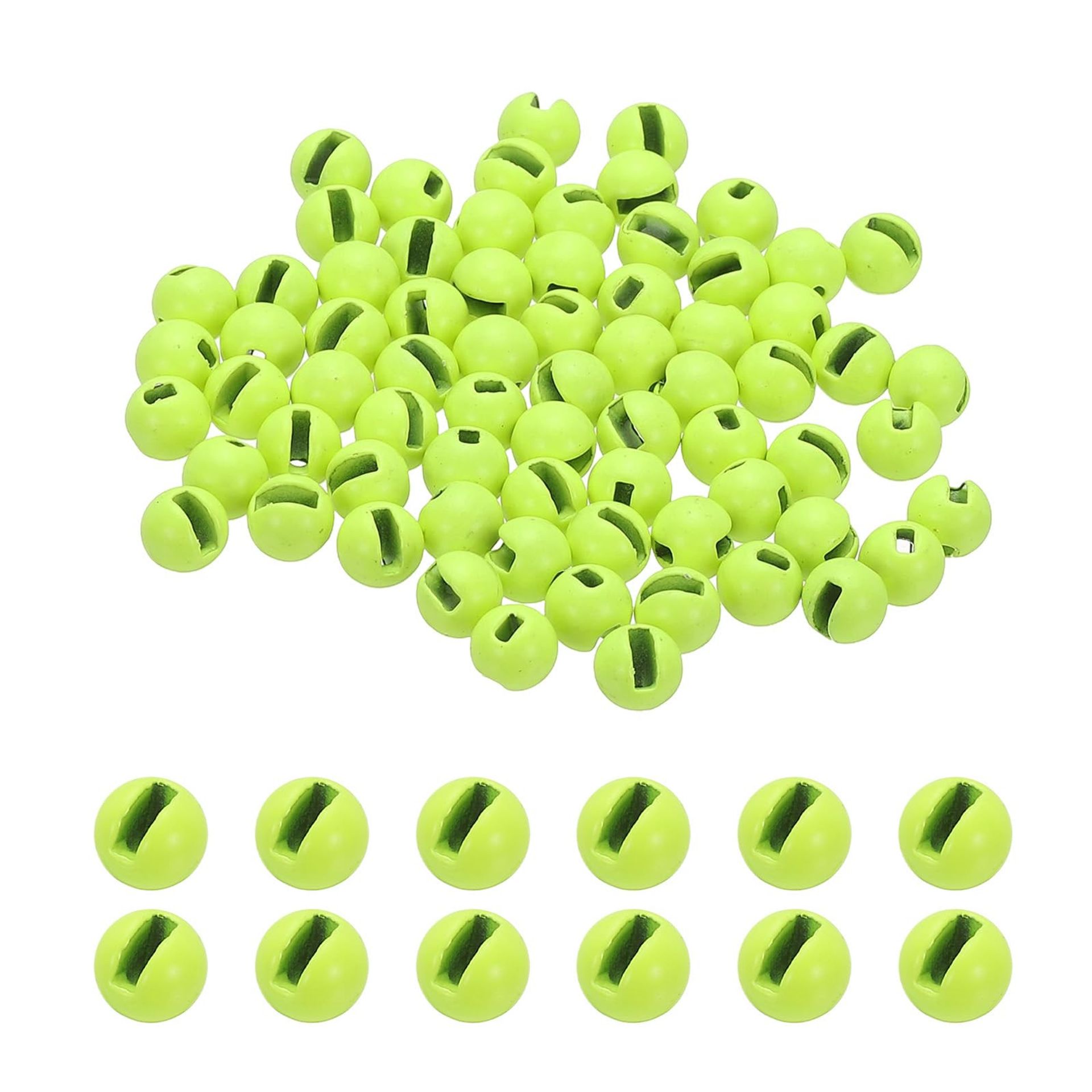 Fly Tying Tungsten Slotted Beads 70 Pack Fast-Sinking Fishing Jig Hook Material - Green 6.4mm