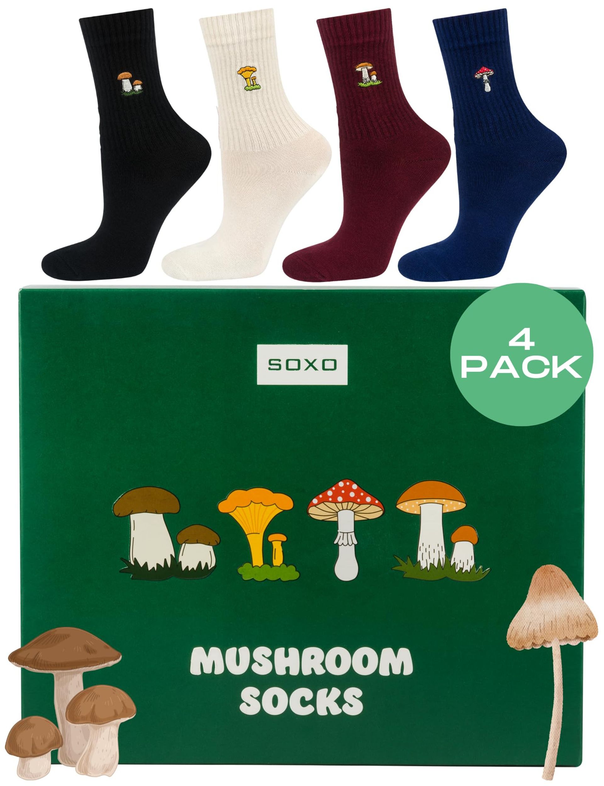 Men's and Women's Funny Cotton Mushroom Picker Socks 4 Pairs Gift Set - Mushrooms UK 2.5-6.5