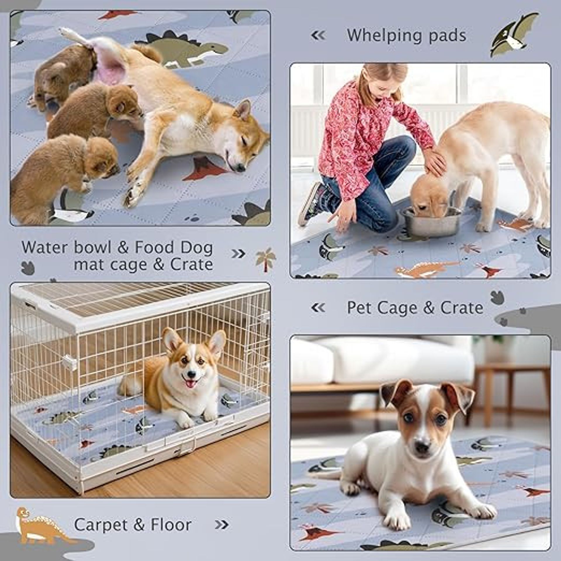 Washable Dog Pee Pads 2 Pack, Reusable Leakproof Puppy Training Mats, Super Absorbent Non-Slip Waterproof Pet Pads 90x60cm Dinosaur