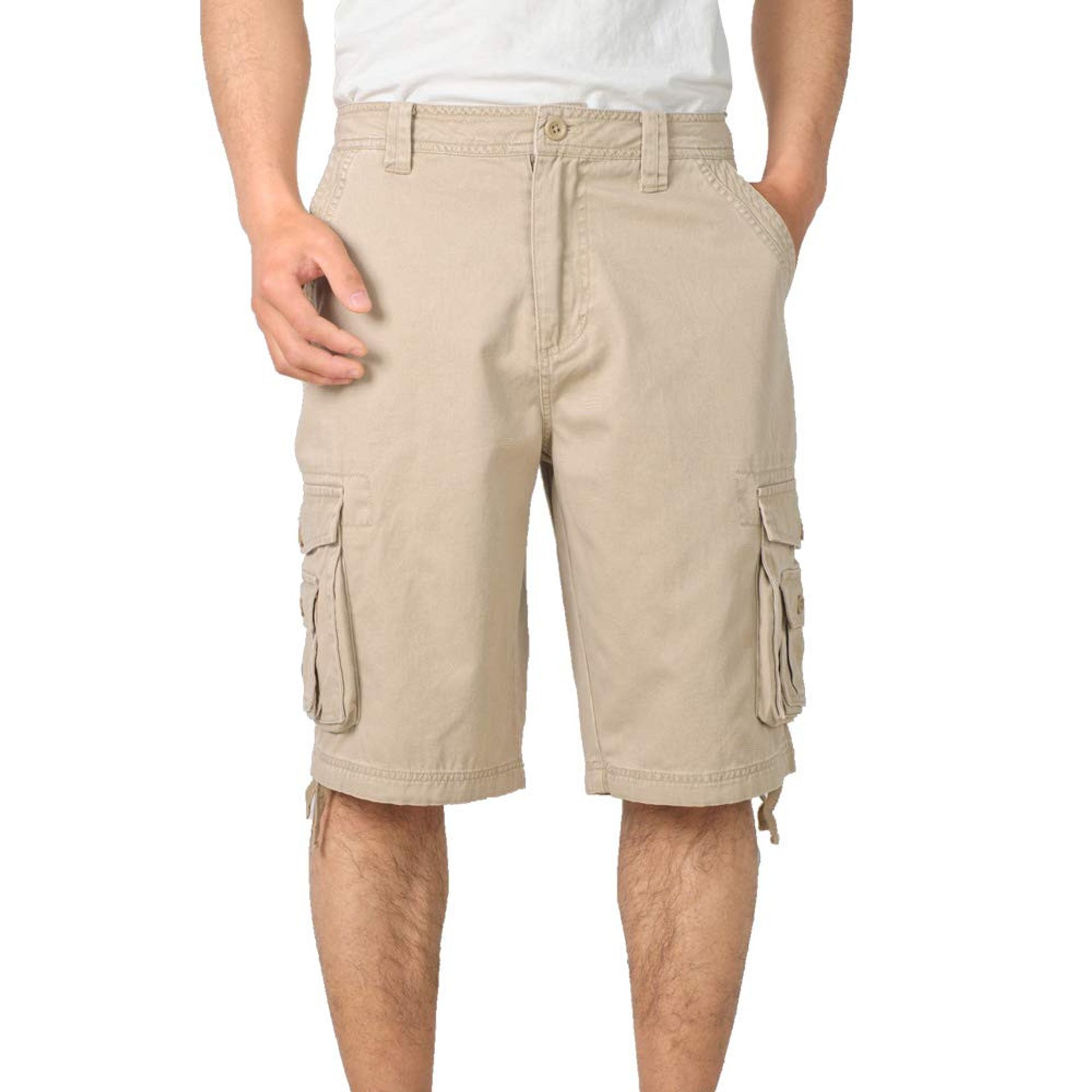Men’s Cargo Shorts Relaxed Fit Multi Pocket Outdoor Cotton Workwear - Khaki 36