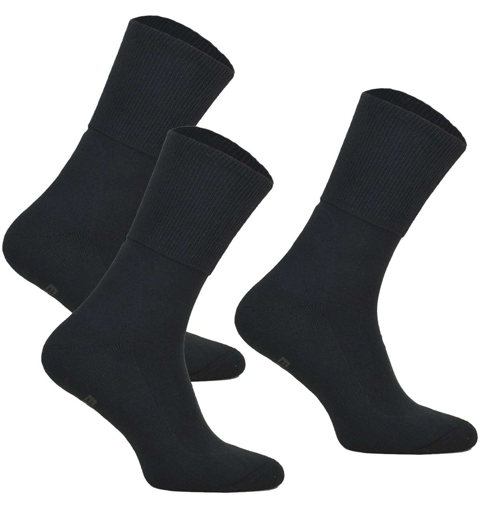 3 Pairs Extra Wide Diabetic Socks Non-Compression Antibacterial Cotton for Swollen Legs - Black UK 7-9