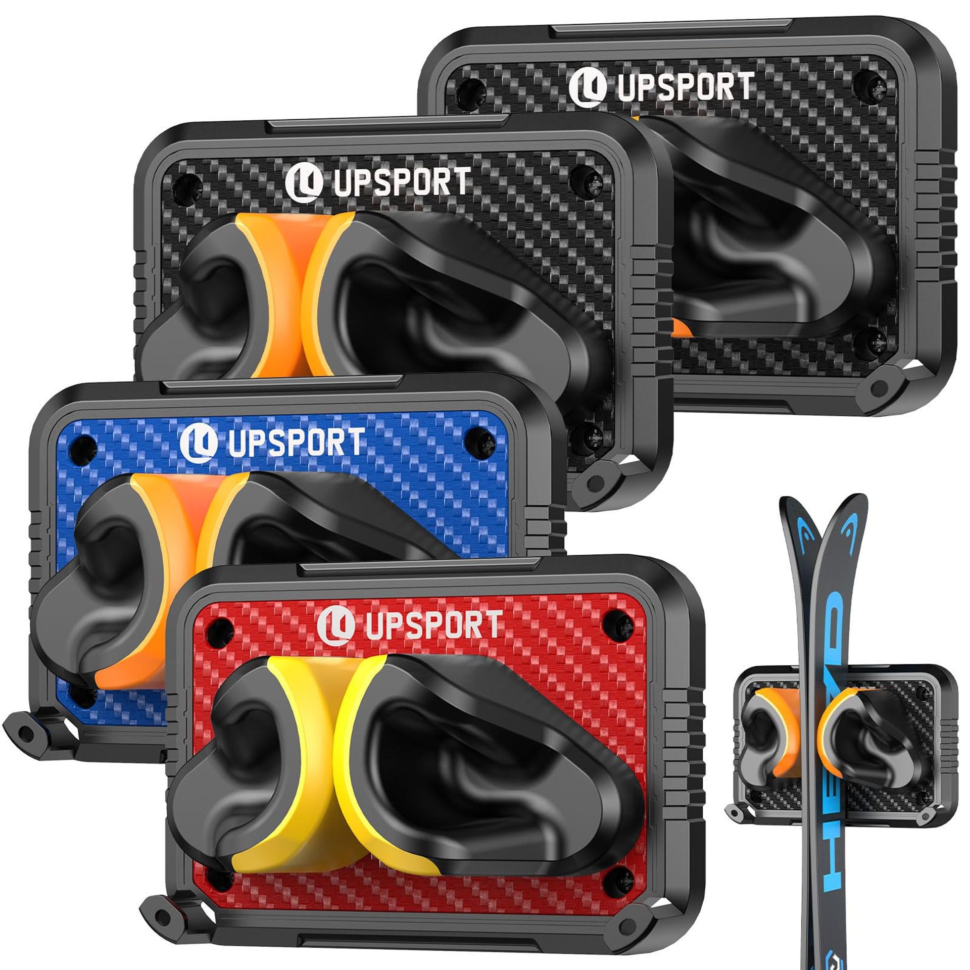 Ski Wall Mount 4 Pack Heavy-Duty Holder Rack with Gravity Lock and Non-Slip Pads - Black*2 & Blue*1 & Red*1 SR1