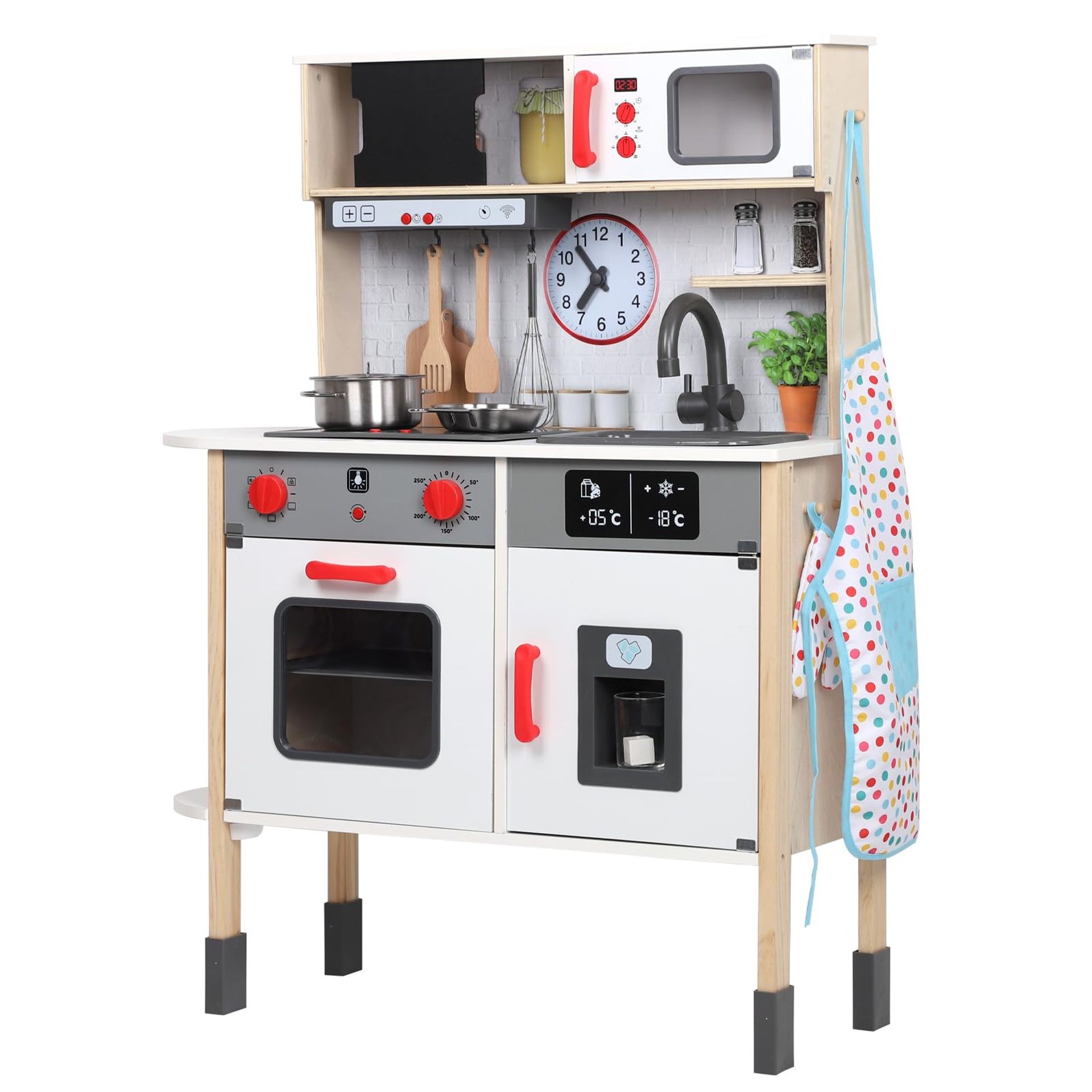 Wooden Kitchen Playset for Kids with Lights, Sounds & Cooking Accessories - Multicoloured L