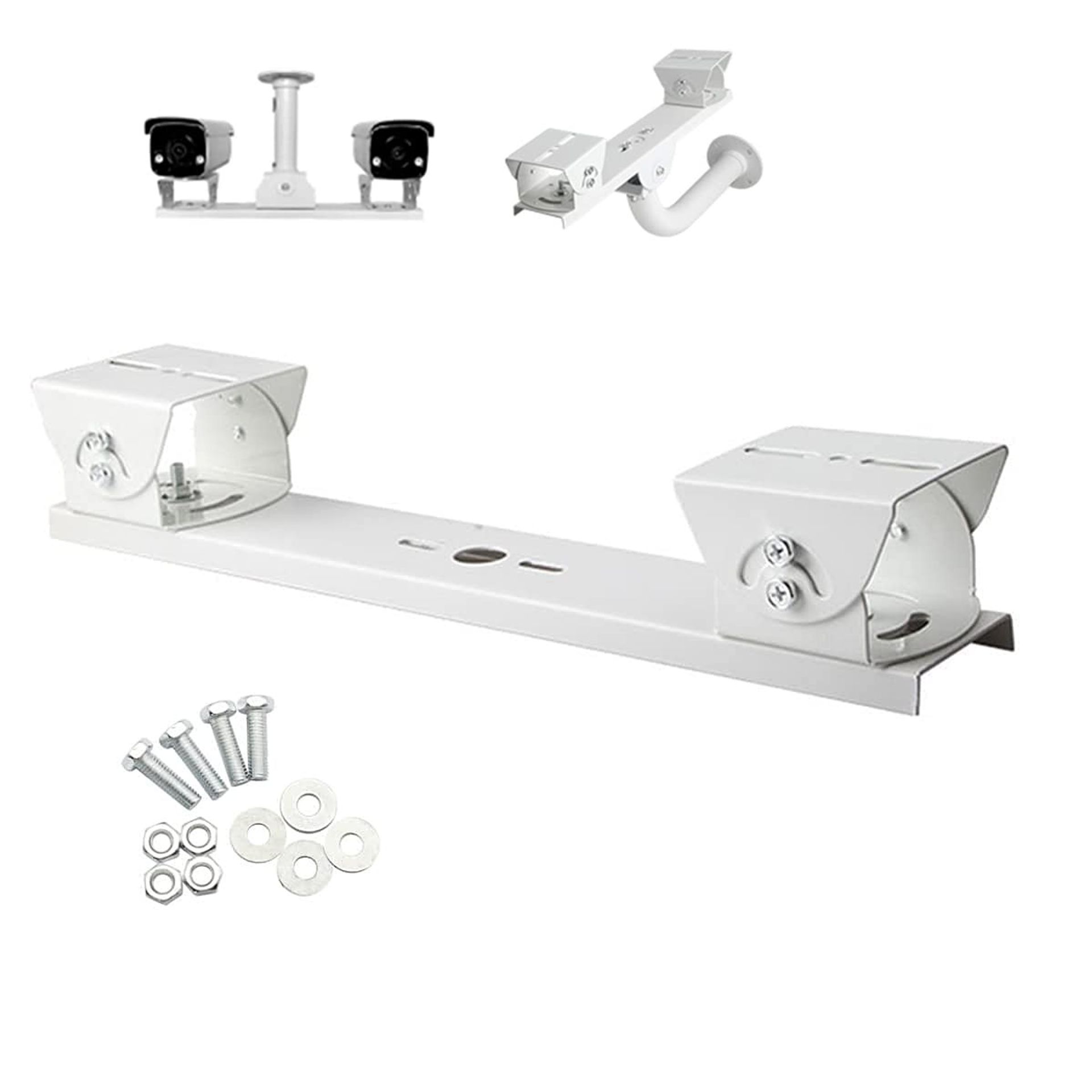 CCTV Security Dual Camera Ceiling Mount Bracket Adjustable Cross Bar Extension for Indoor Outdoor Surveillance - White 400mm