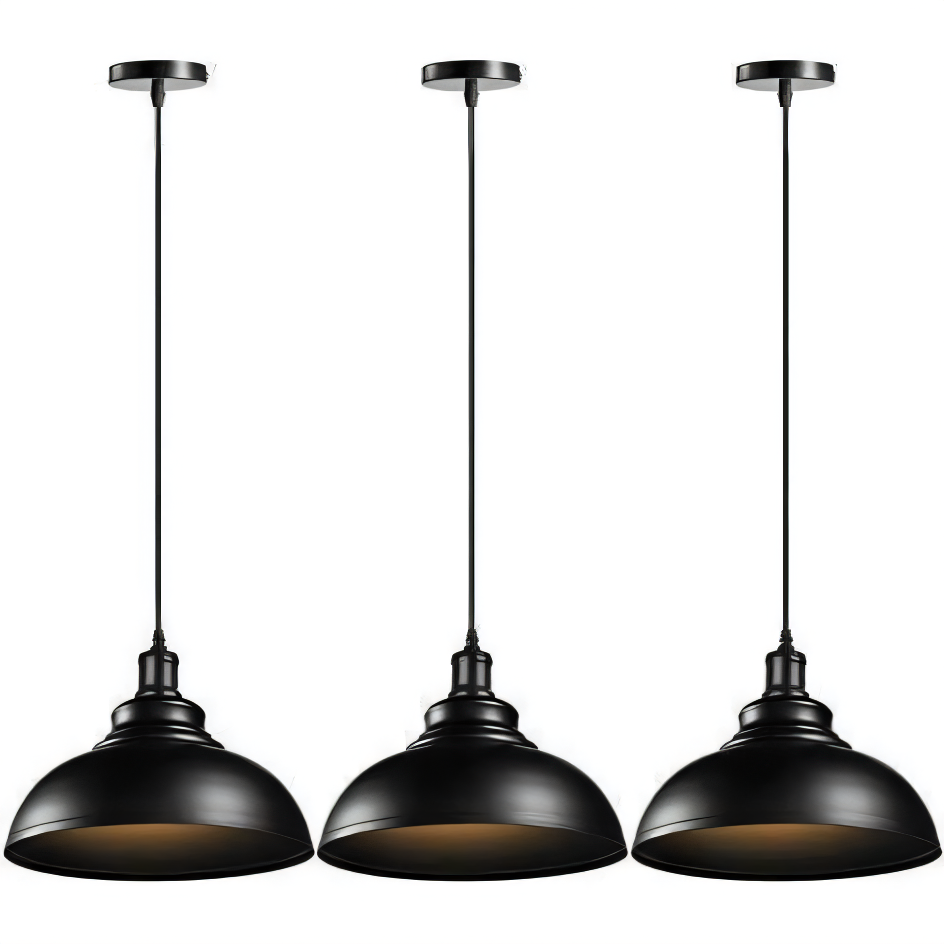 Industrial Pendant Ceiling Light Retro Metal Lamp E27 Base for Kitchen, Café & Loft Décor - Black 3 Pack