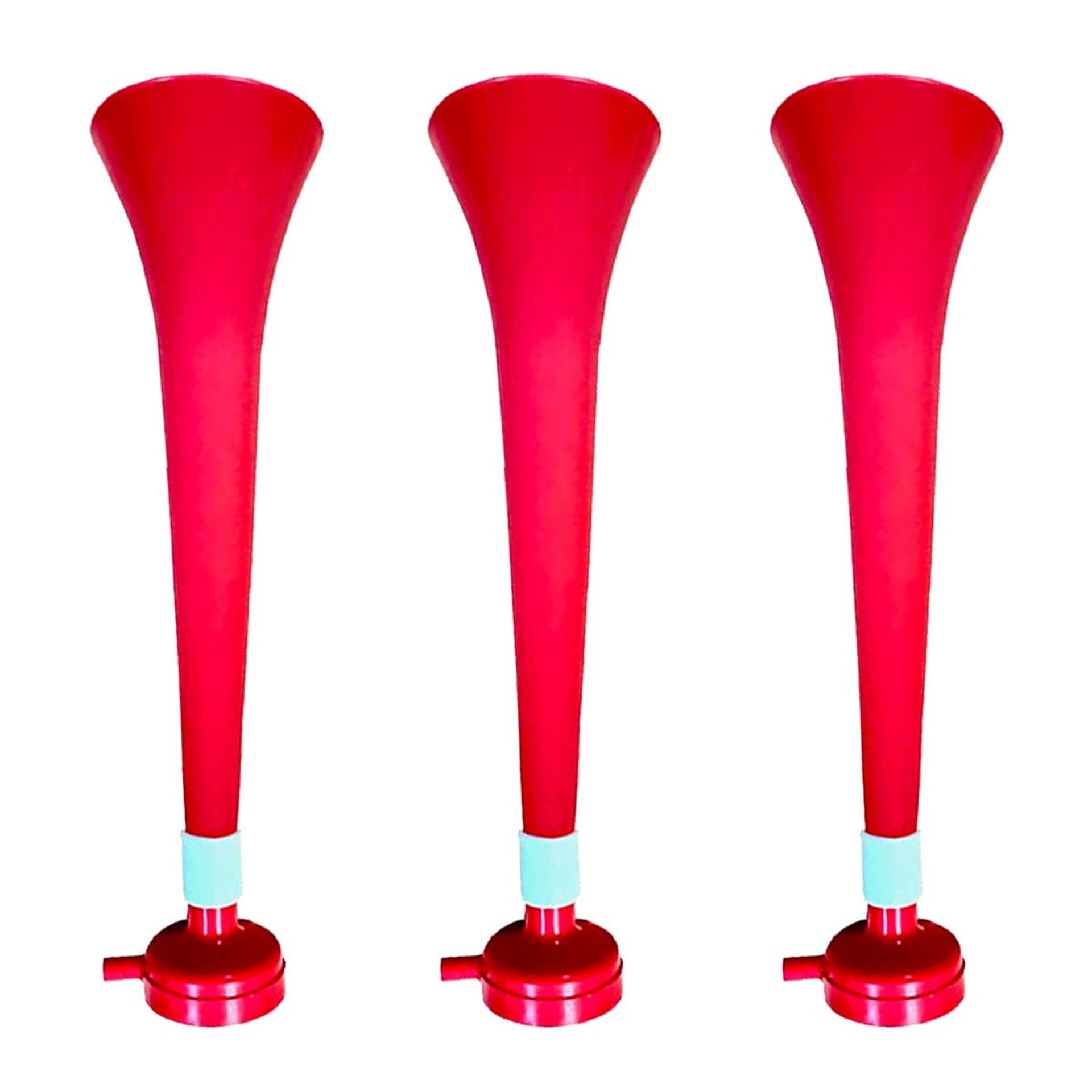 Pack of 3 Plastic Vuvuzelas Loud Cheering Trumpets 108dB for Sports Events and Parties - Denmark/Switzerland