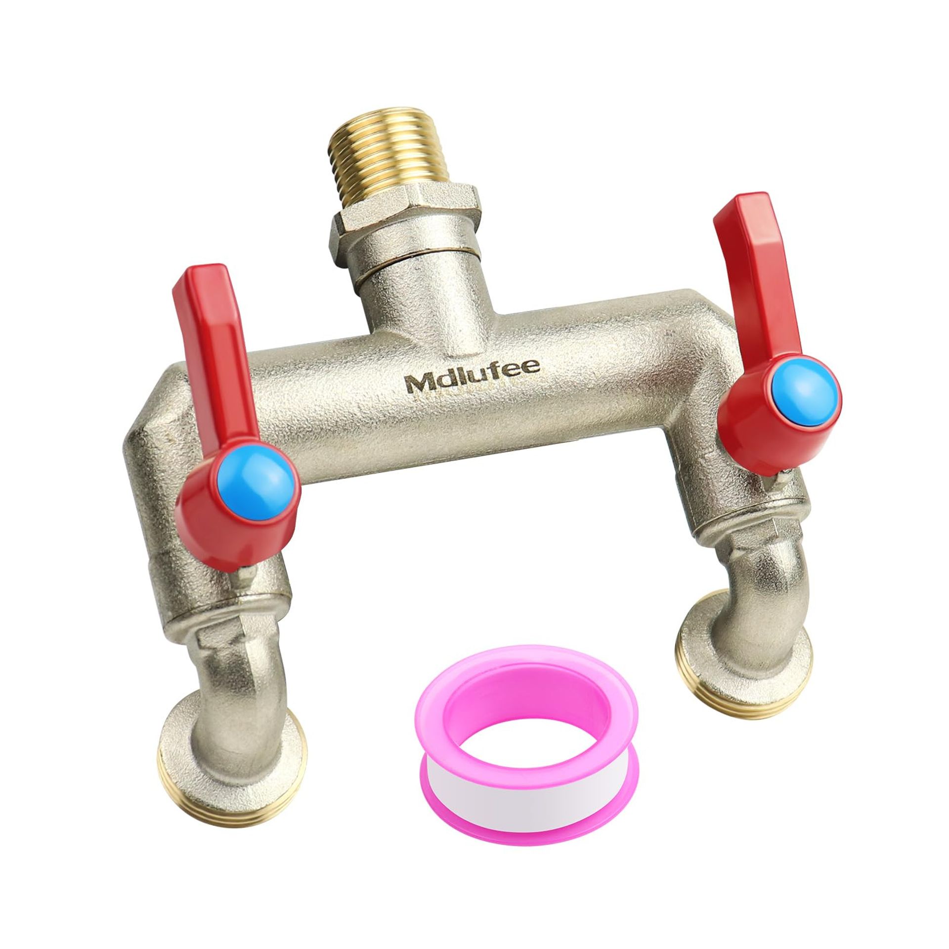 3/4 Inch Brass Hose Tap Splitter 2 Way with Dual Shut-Off Valves for Garden or Kitchen Faucets - Brass 2 Way-bend