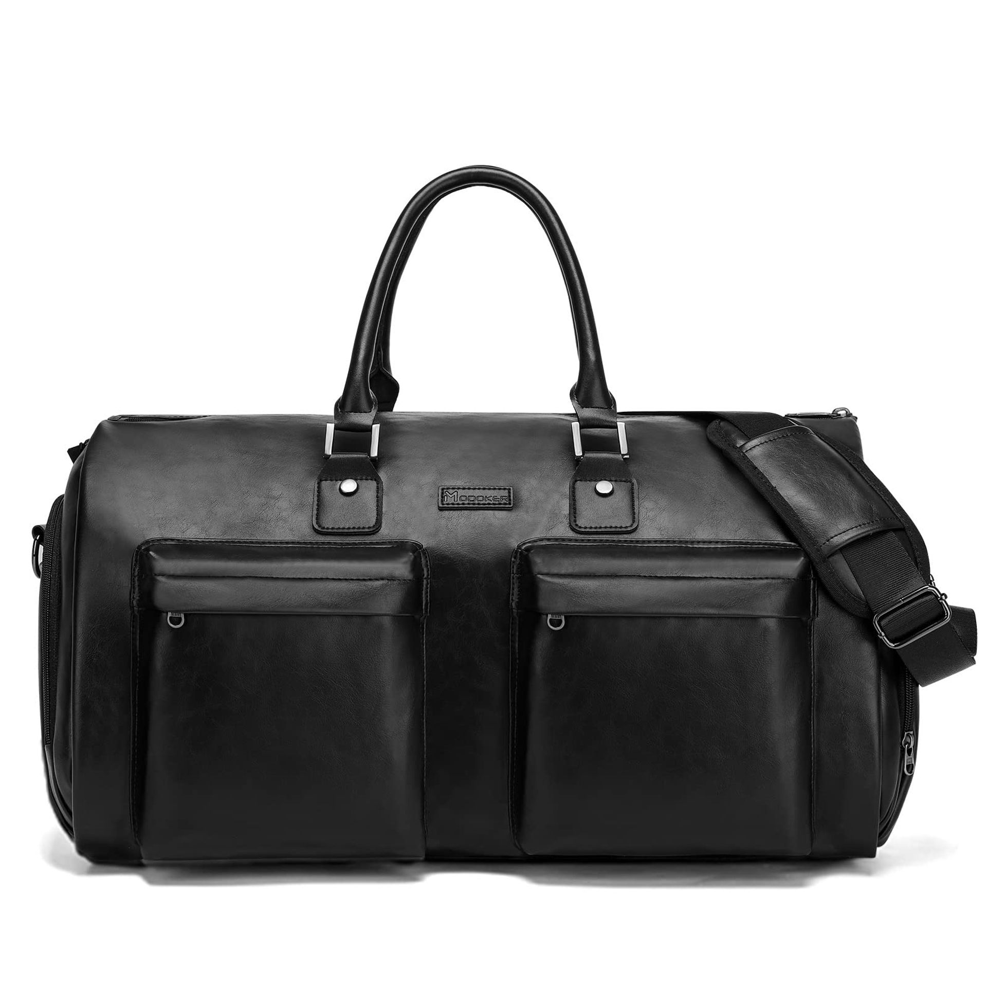 Convertible Leather Garment Bag Carry On Travel Duffel Waterproof 2-in-1 Suit Holder - Black A-Black
