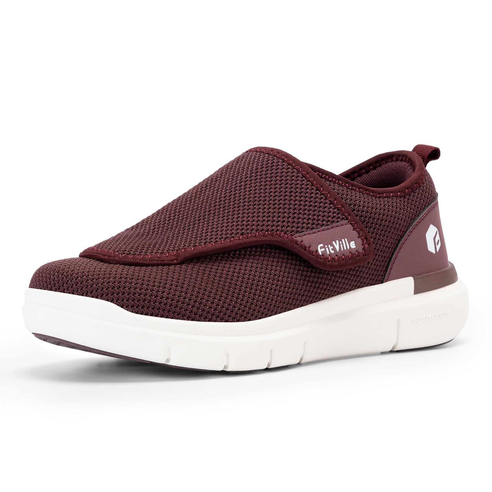 Women's Diabetic Shoes Extra Wide Fit Adjustable Easy Close Orthopaedic Slippers for Swollen Feet and Plantar Fasciitis - Burgundy Red UK 6.5 X-Wide