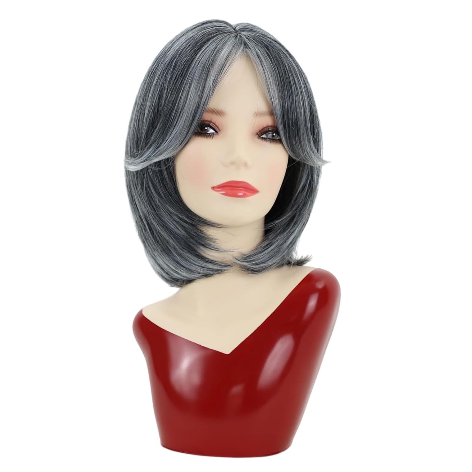 Short Bob Wig for Women Natural Straight Synthetic Fibre Cosplay Costume Hair - Grey