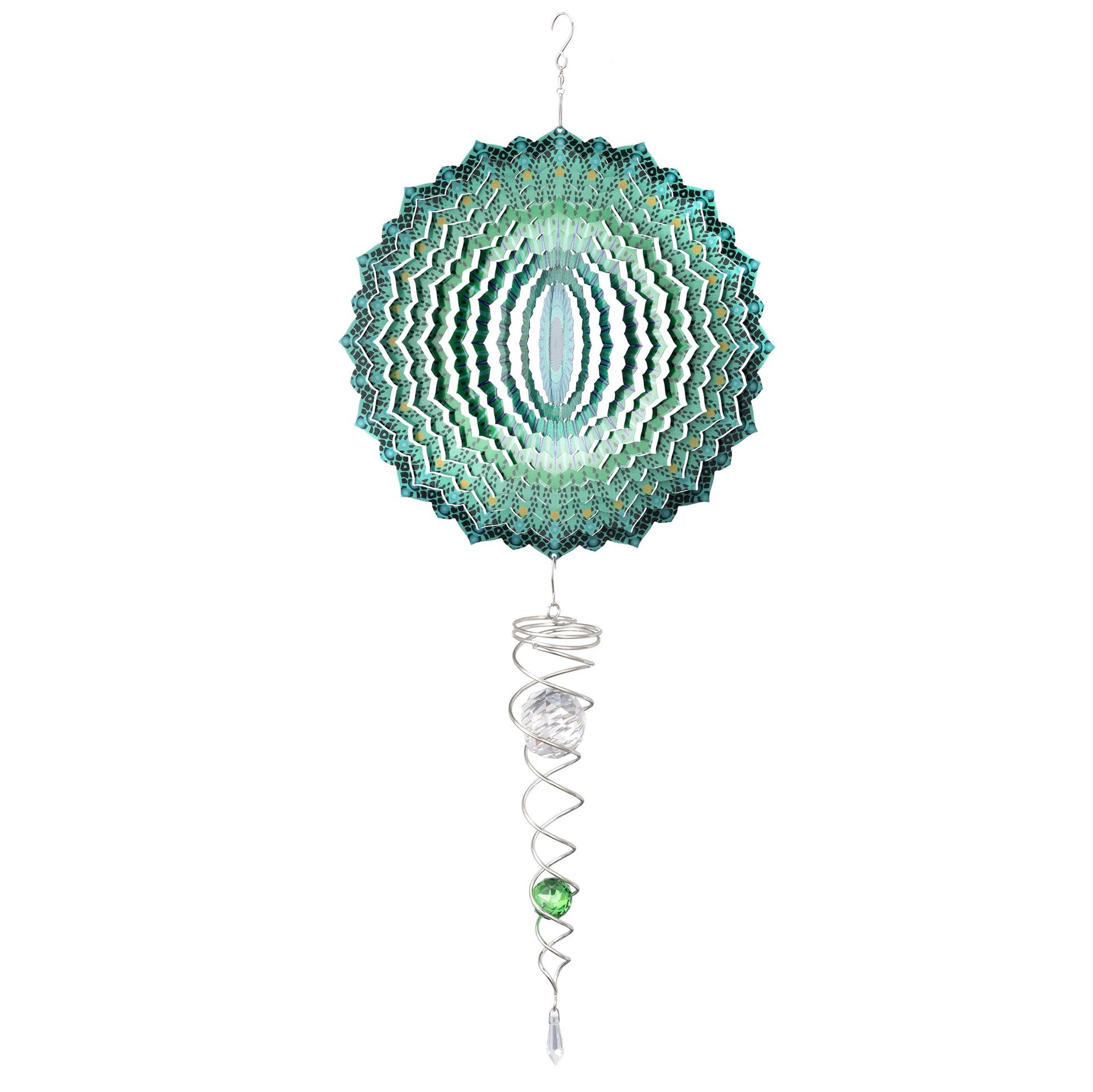Garden Wind Spinner Hanging Kinetic Metal Ornament Outdoor Decoration - Blue Green