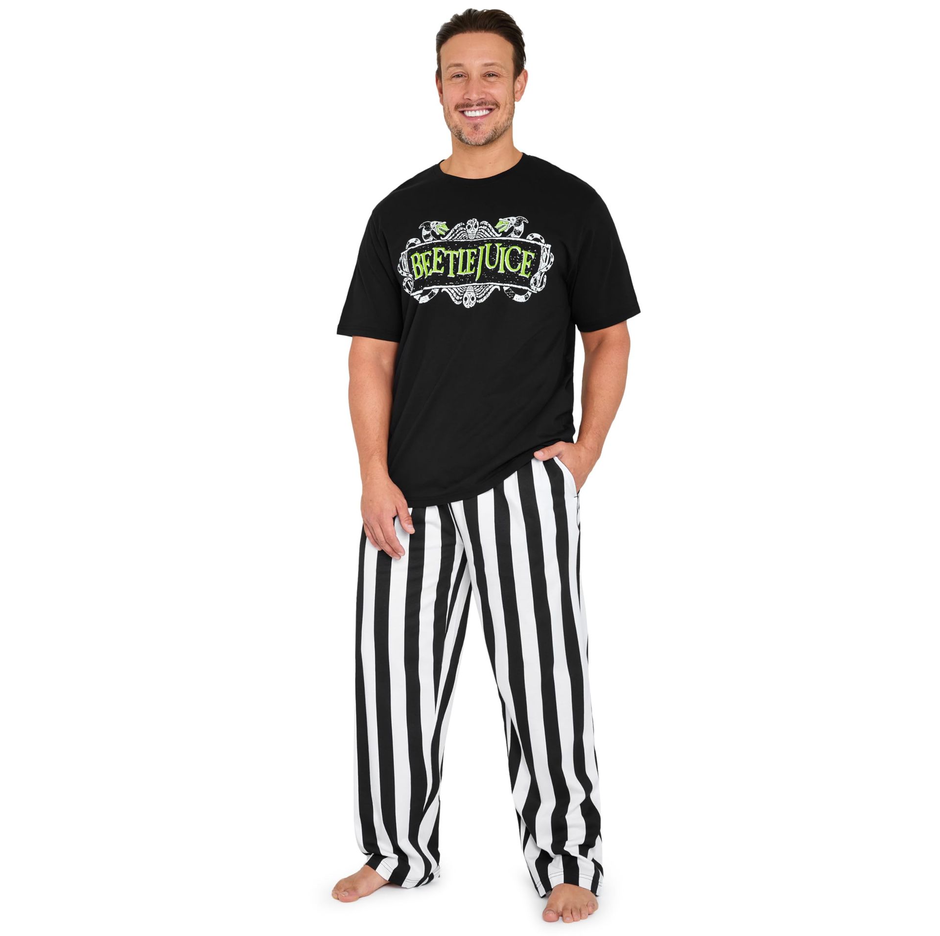 Men's Beetlejuice Pyjama Set 100% Cotton Loungewear Sleepwear Gift Idea - Black/White M