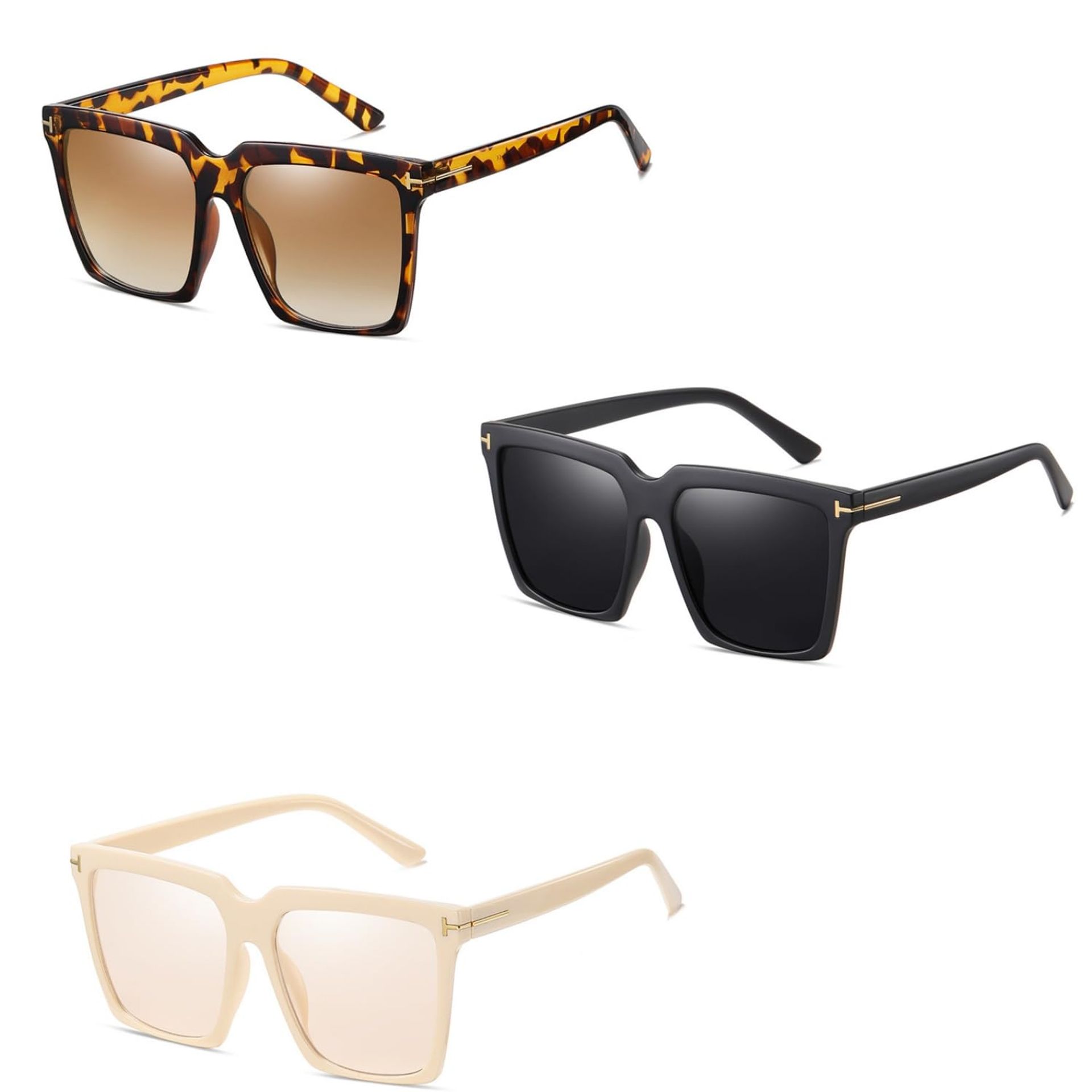 Oversized Square Sunglasses for Women & Men UV400 Fashion Eye Protection - Black & Leopard & Beige