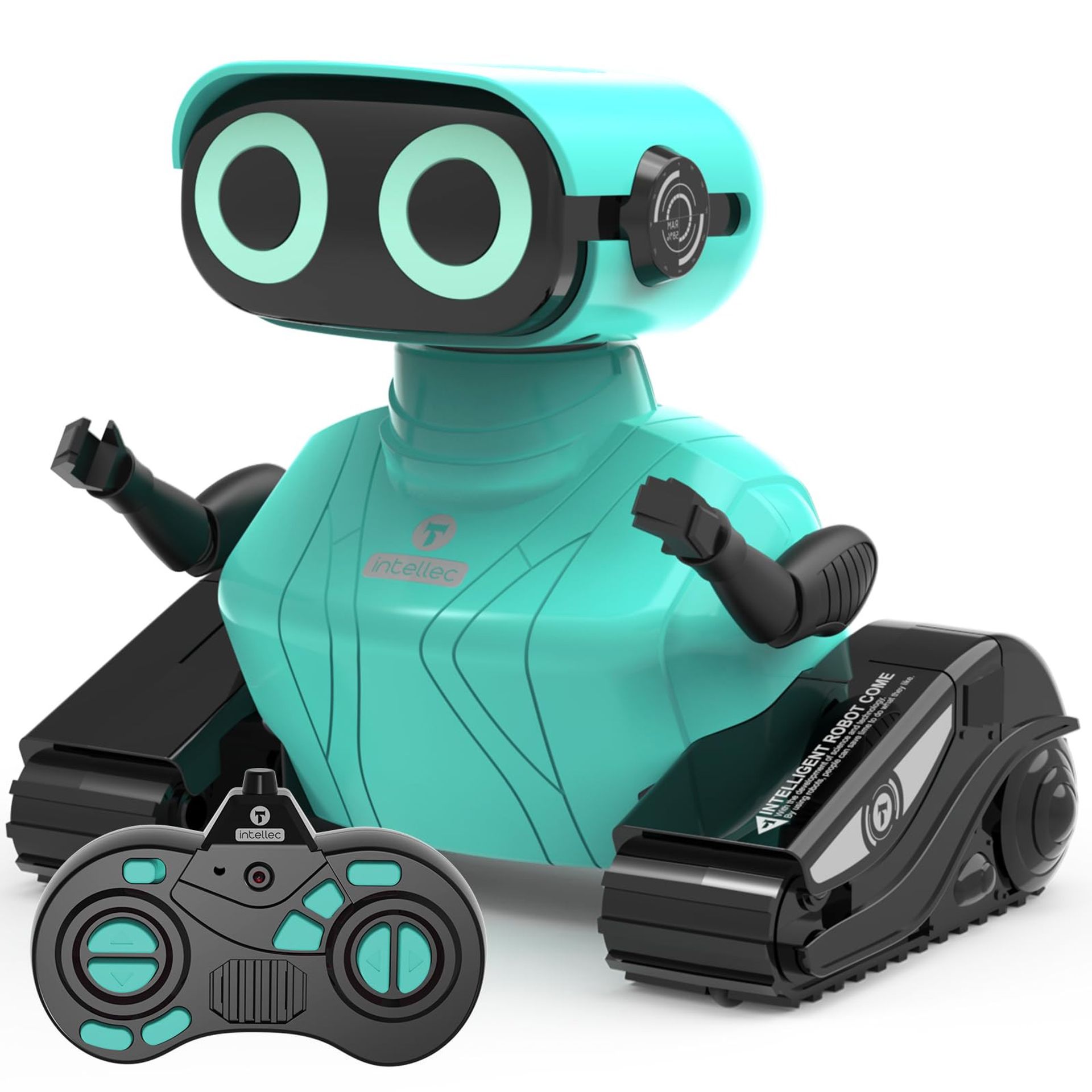 RC Robot Toy for Kids with Remote Control, LED Eyes, Walking & Dancing Function - Teal Medium