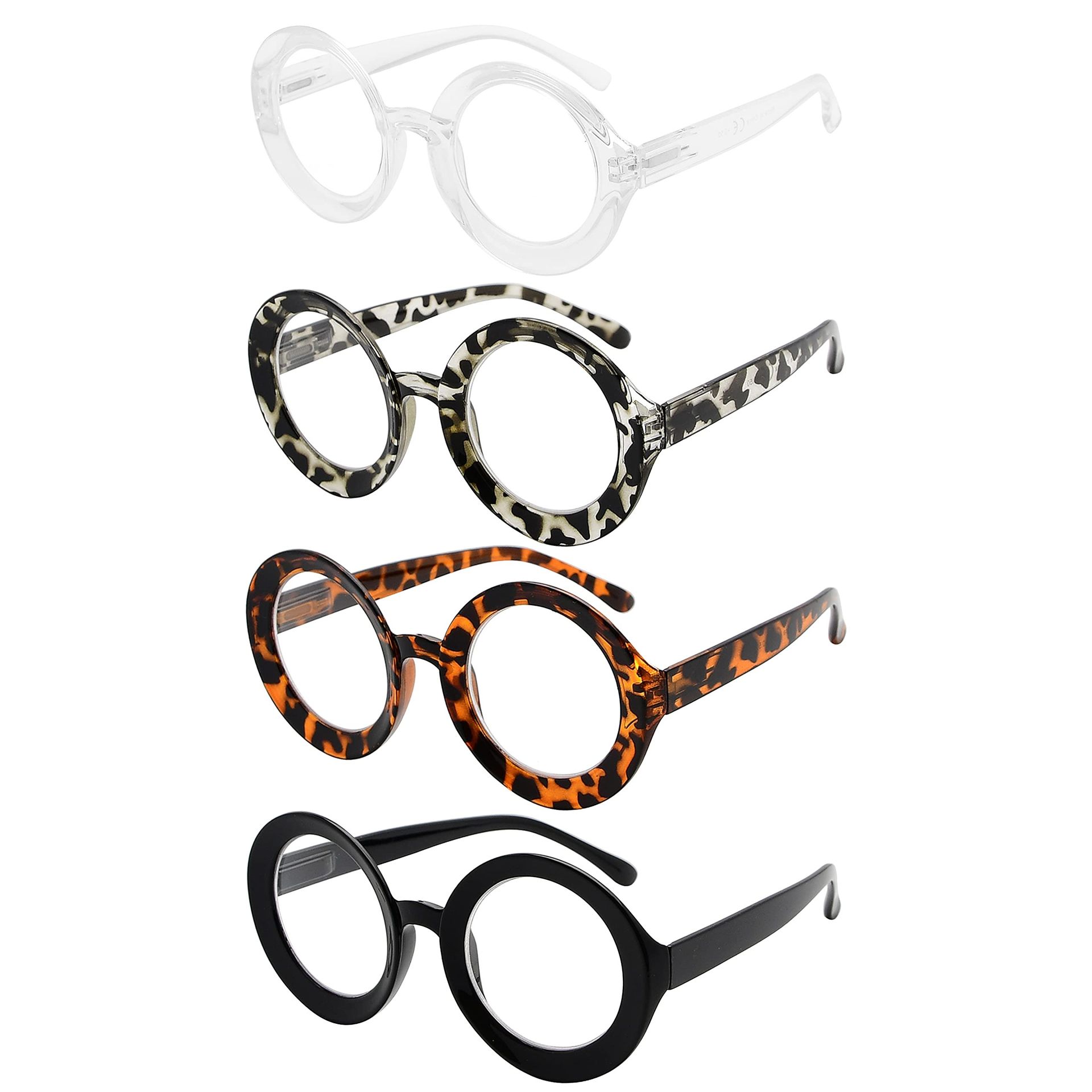 Round Reading Glasses for Women 4-Pack Oversized Lightweight Readers +0.75 - 4 Pack Mix Colour R9109