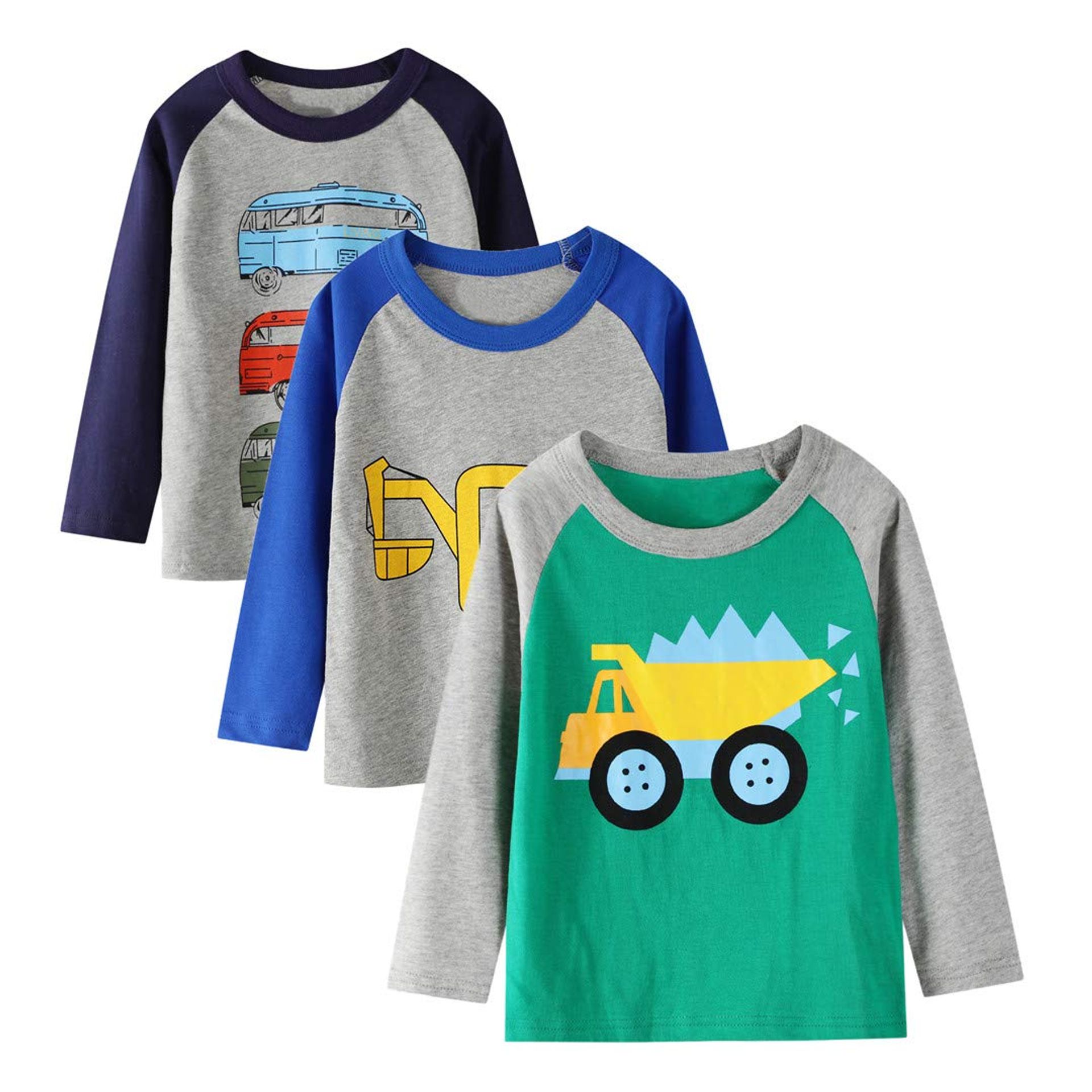 Toddler Boys Long Sleeve Cotton T-Shirts 3 Pack Warm Casual Graphic Truck Tops - 3packs1#truck 7 Years