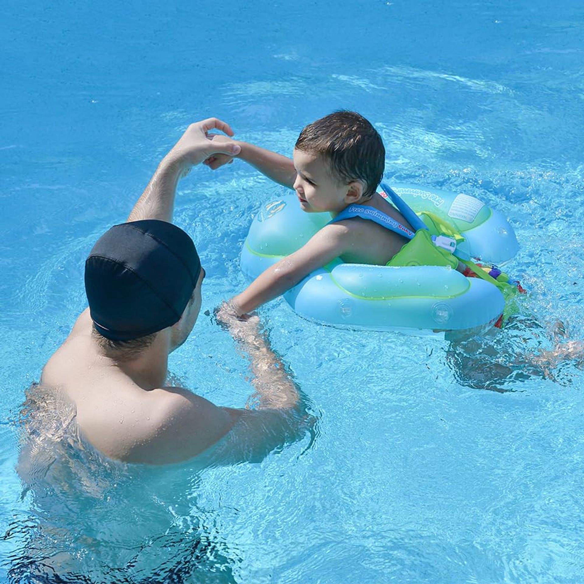 Baby Swimming Float with Safety Harness and Detachable Canopy for Infants - Blue L