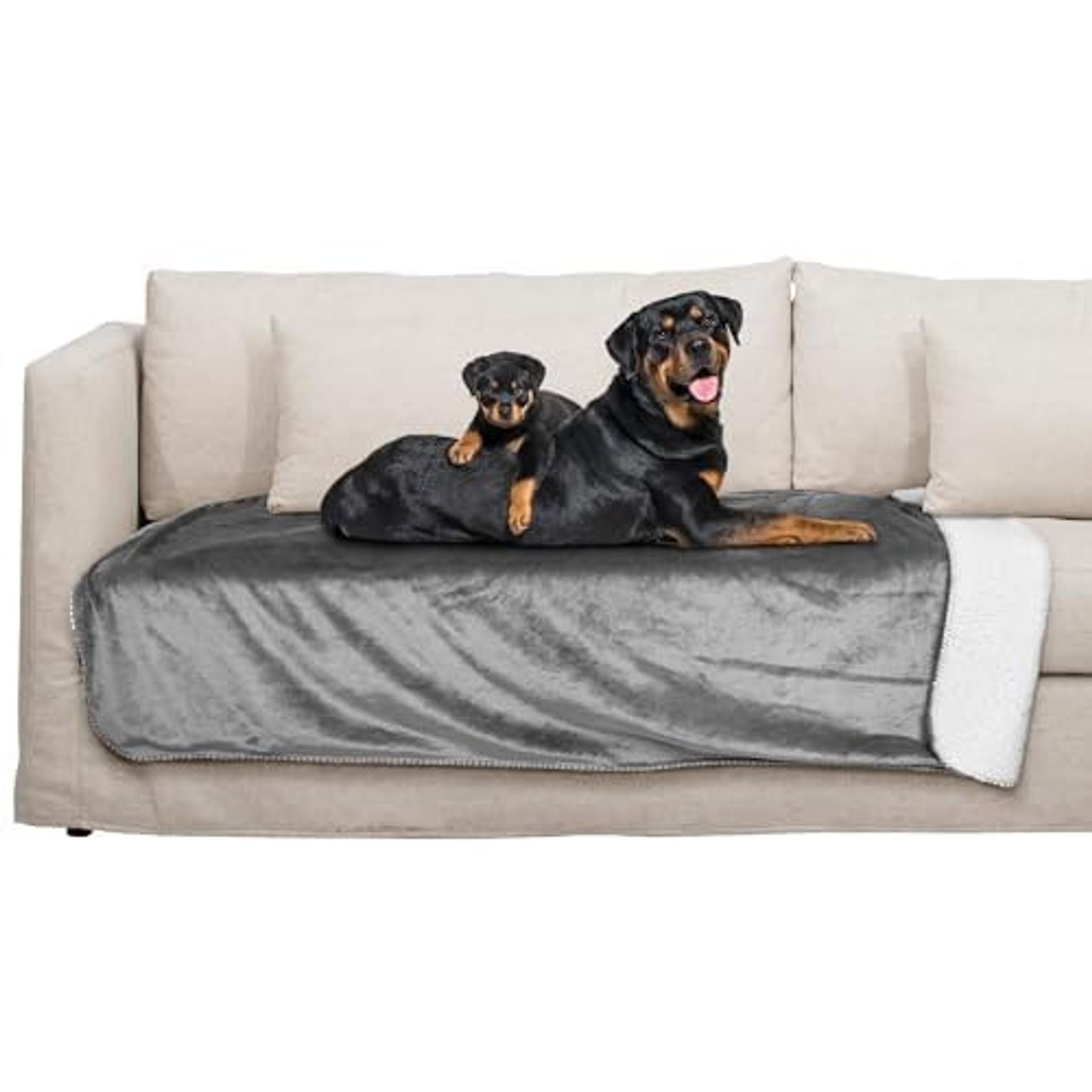 Waterproof Reversible Pet Blanket Soft Fleece Sherpa Throw for Dogs & Cats - Grey 152x203cm