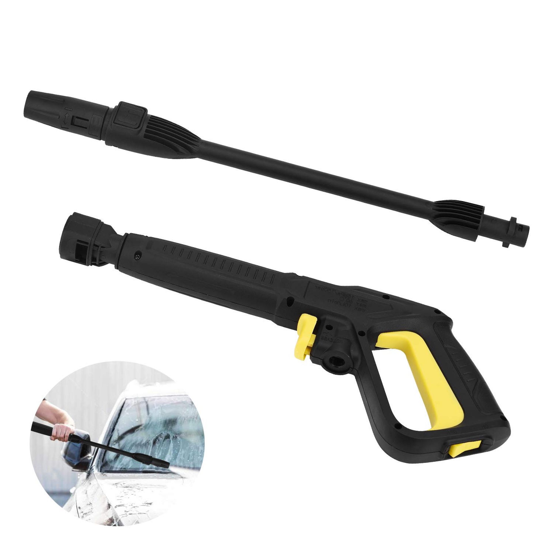 Car Wash Lance Trigger Gun Kit Compatible with Karcher K2–K7 Pressure Washers, Adjustable Jet Nozzle, Quick Connect Extension - Black