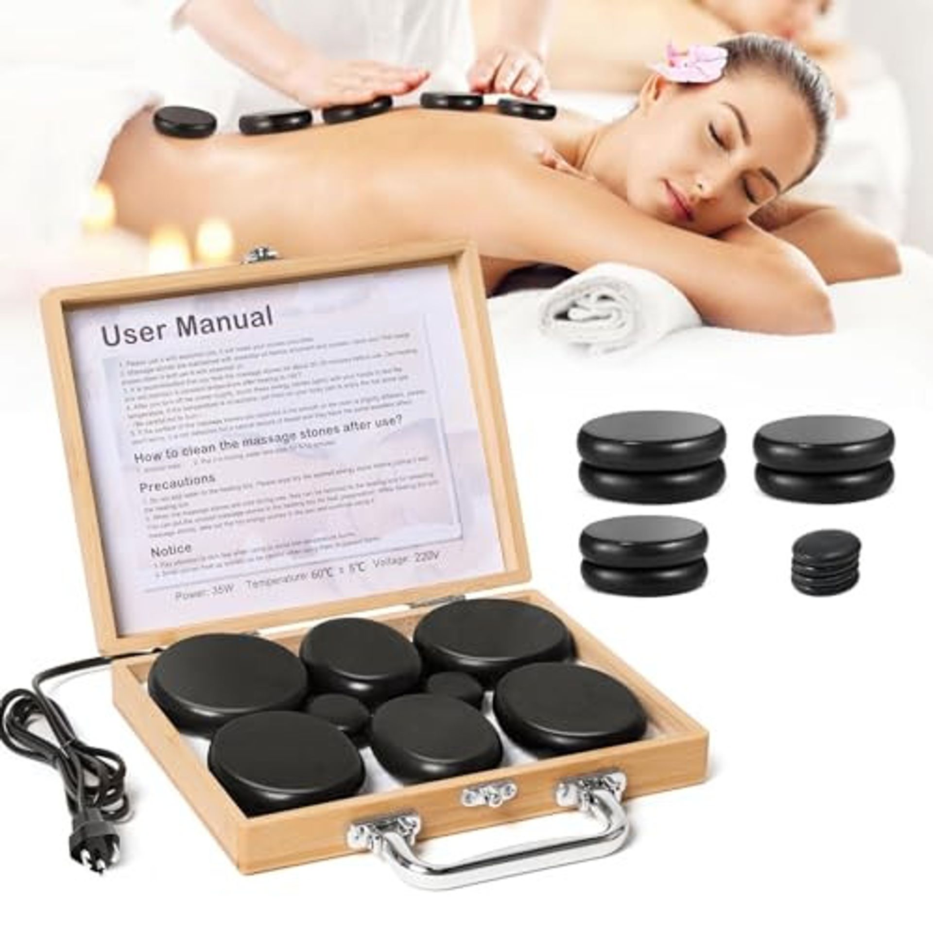 Hot Stone Massage Kit with Electric Heater 10 Basalt Rocks for Relaxing Spa Therapy - Black 10pcs Set